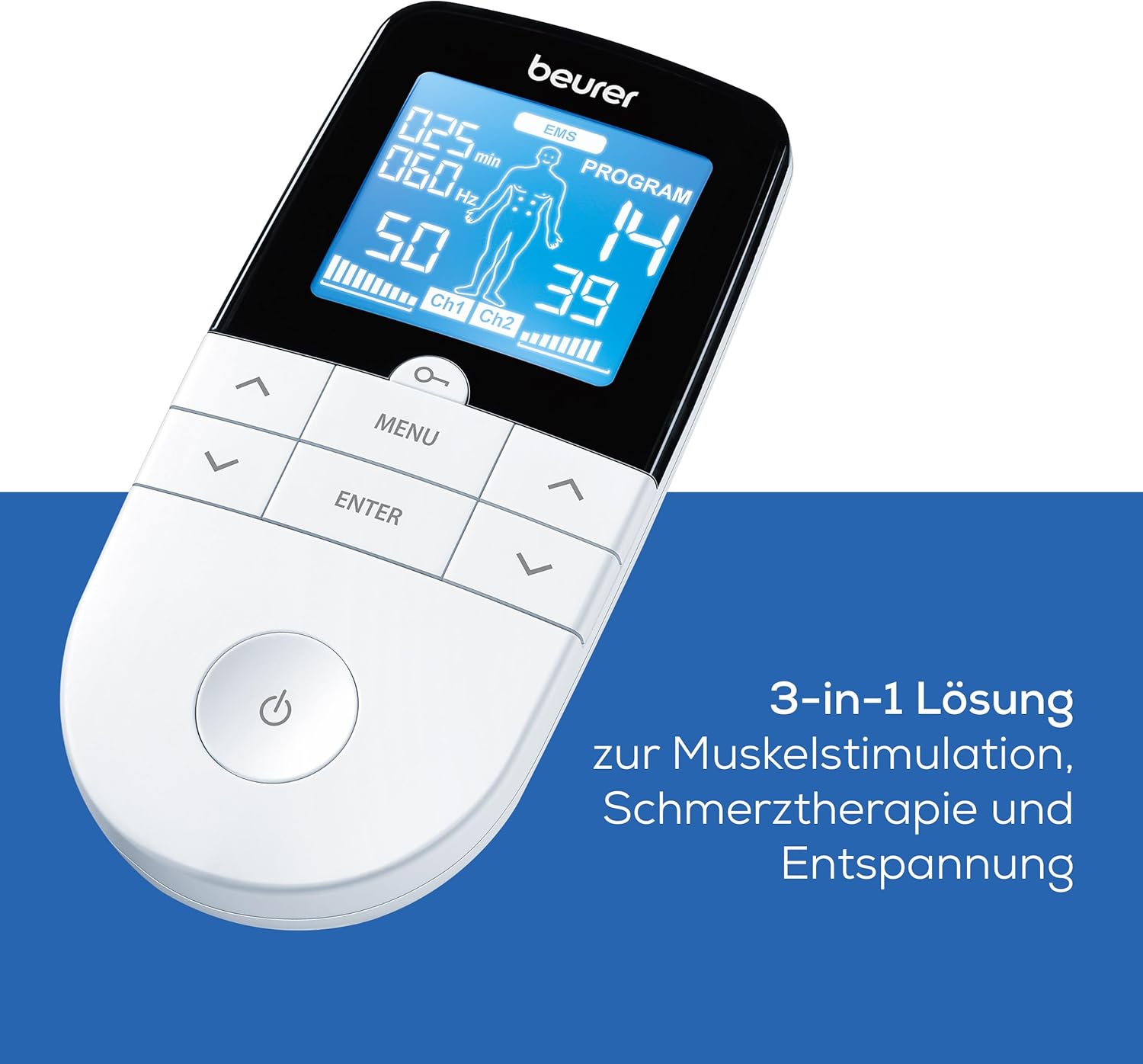 Beurer EM 49 Digitales TENS/EMS, 3-in-1 Elektrostimulationsgerät zur Schmerzlinderung durch elektrische Nervenstimulation, Training durch elektrische Muskelstimulation, Massagefunktion, inklusive 4 Elektroden – Bild 3
