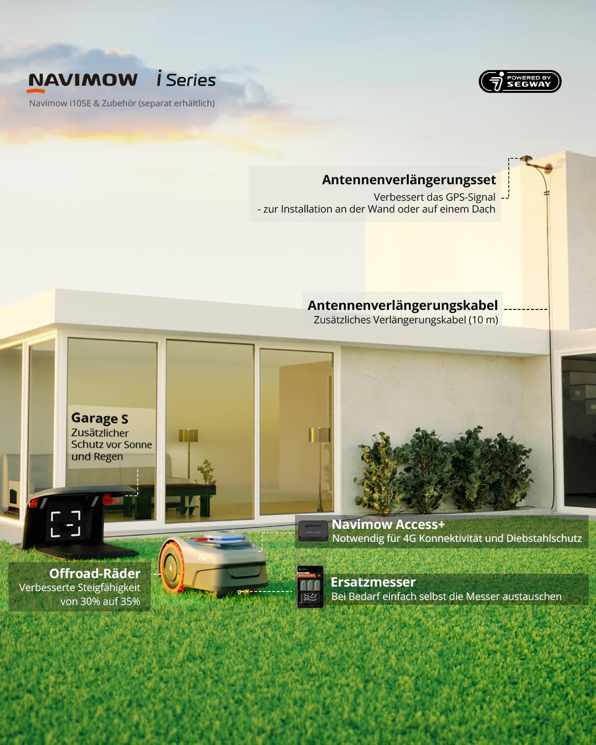 Navimow i105E Mähroboter ohne Begrenzungskabel, Aufnahme 500 m², max. 600 m², RTK+Vision Rasenmäher-Roboter-Testsieger, Igelschutz-Rasenroboter, AI Car Mapping – Bild 8