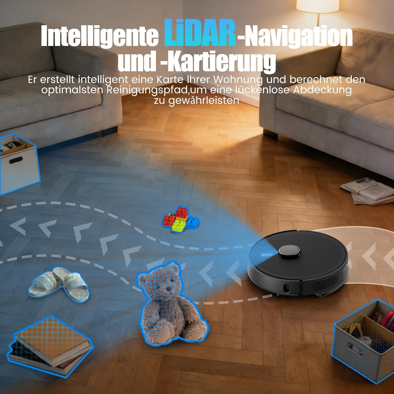 Saugroboter mit Wischfunktion, Staubsaugerroboter mit Saugstation 3,5 L, 5000 Pa Saugleistung, LiDAR-Navigation, E10+ Saug- und Wischroboter für Tierhaare, Teppichböden, ca – Bild 3