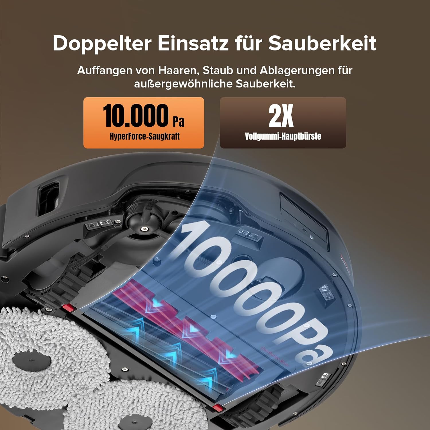 roborock Qrevo Master Saugroboter mit Wischfunktion und Hebemopp, FlexiArm-Design, HyperForce-Saugkraft von 10.000 Pa, zusätzlich 2 Wischmopps, Roboter-Staubsauger-Set (schwarz) – Bild 3
