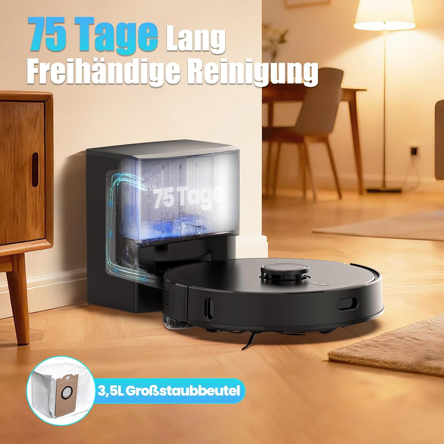 Saugroboter mit Wischfunktion, Staubsaugerroboter mit Saugstation 3,5 L, 5000 Pa Saugleistung, LiDAR-Navigation, E10+ Saug- und Wischroboter für Tierhaare, Teppichböden, ca – Bild 4