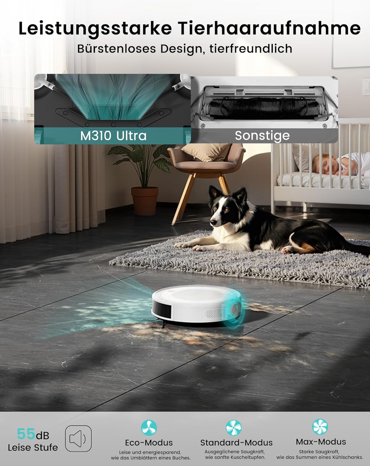 LEFANT Staubsaugerroboter mit Wischfunktion, ultradünn, Staubsaugerroboter Anti-Tangle, präzise Hindernisvermeidung, App, Alexa-Steuerung für Tierhaare, Teppiche, M310 Ultra White – Bild 5