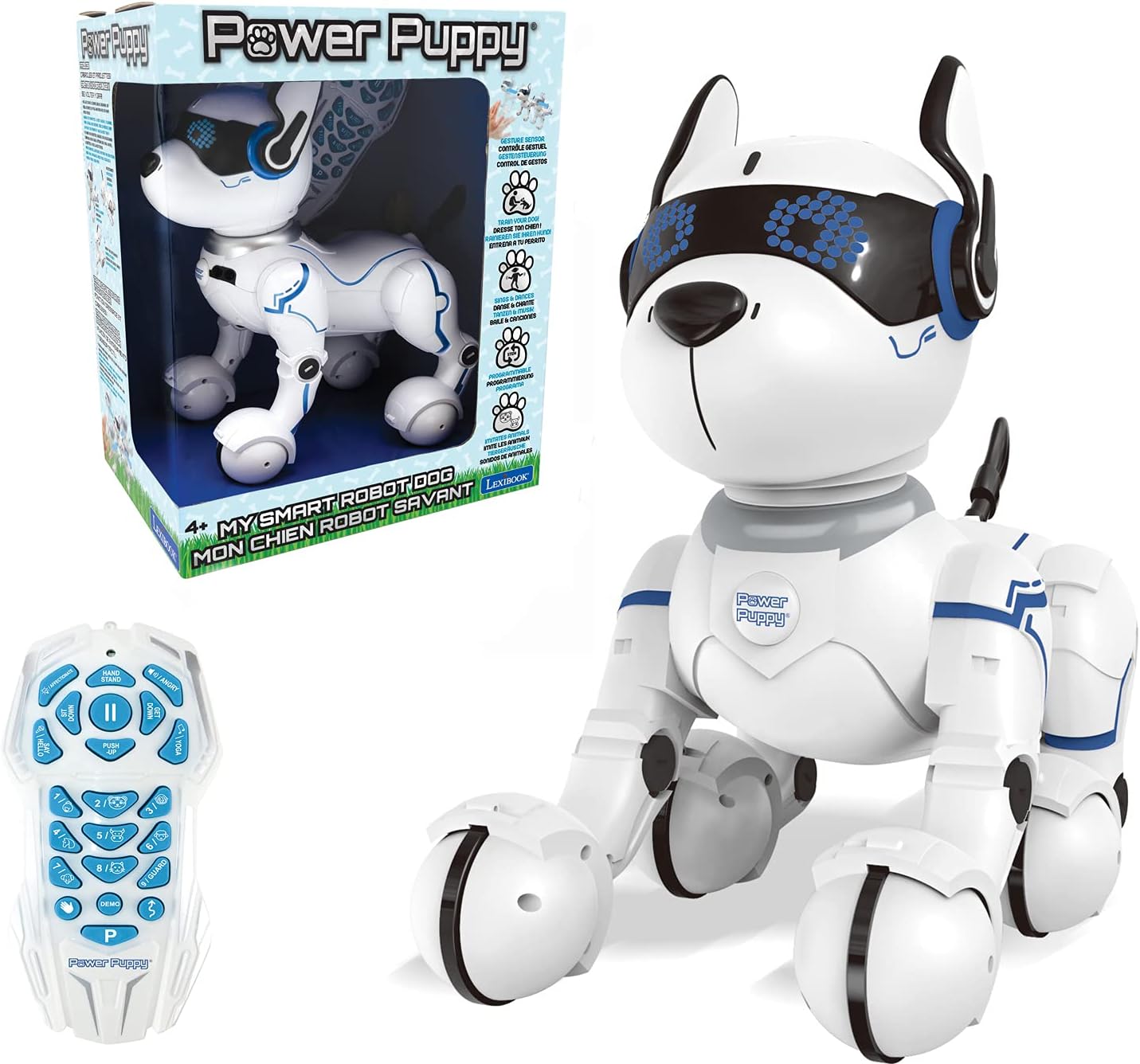 Lexibook Power Puppy, Mein Roboterhund fürs Training, Programmierbarer Roboter mit Fernbedienung, Dressurfunktion, Gestensteuerung, Tanz, Musik, Lichteffekte, DOG01