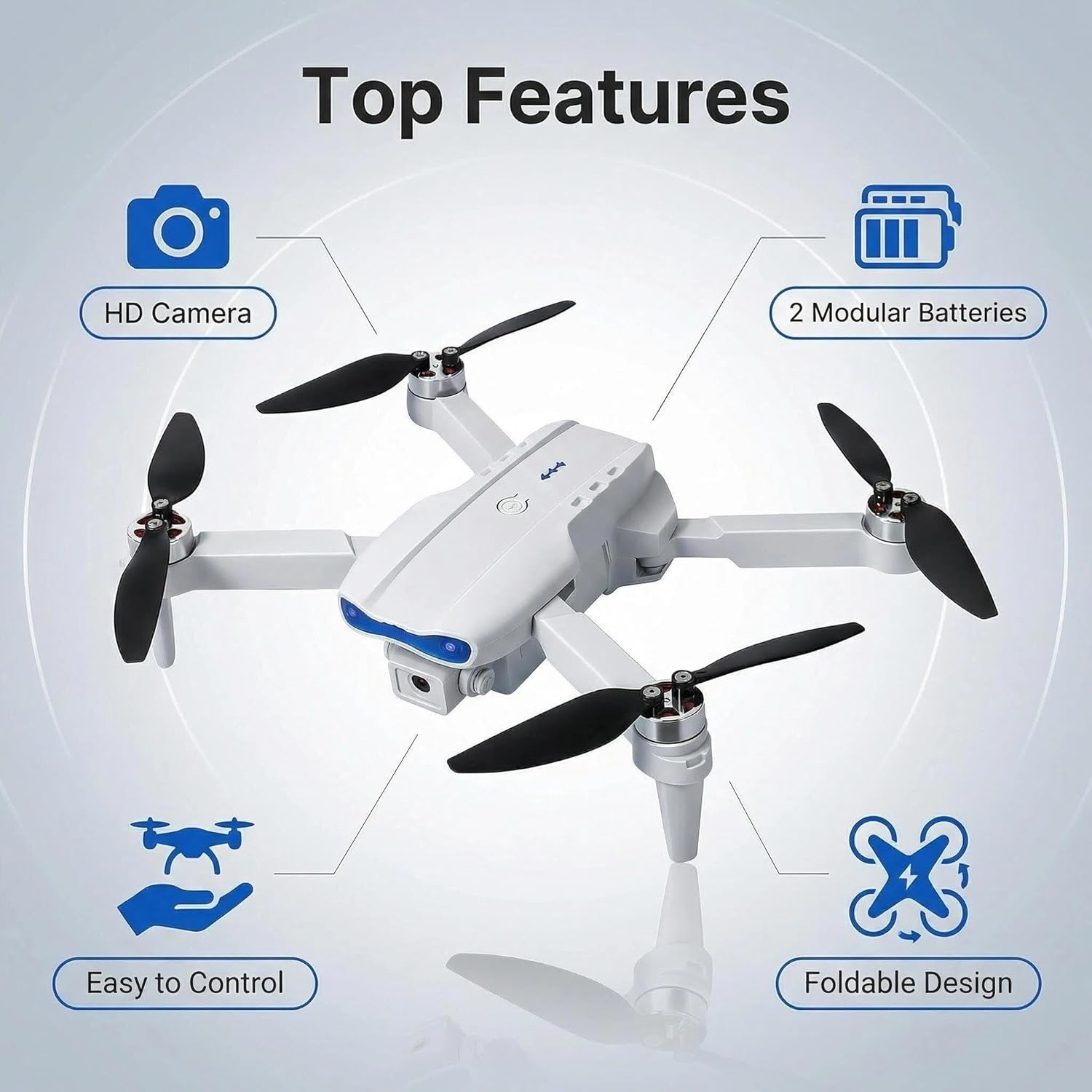 Drohne mit Kamera 1080P HD für Kinder, WiFi-FPV-Drohne für Anfänger, RC-Quadcopter mit 2 Batterien, Schwerkraftsensor, 3D-Flip-Modus, Ein-Knopf-Start/Landung, Höhenhaltemodus, Headless-Modus – Bild 2