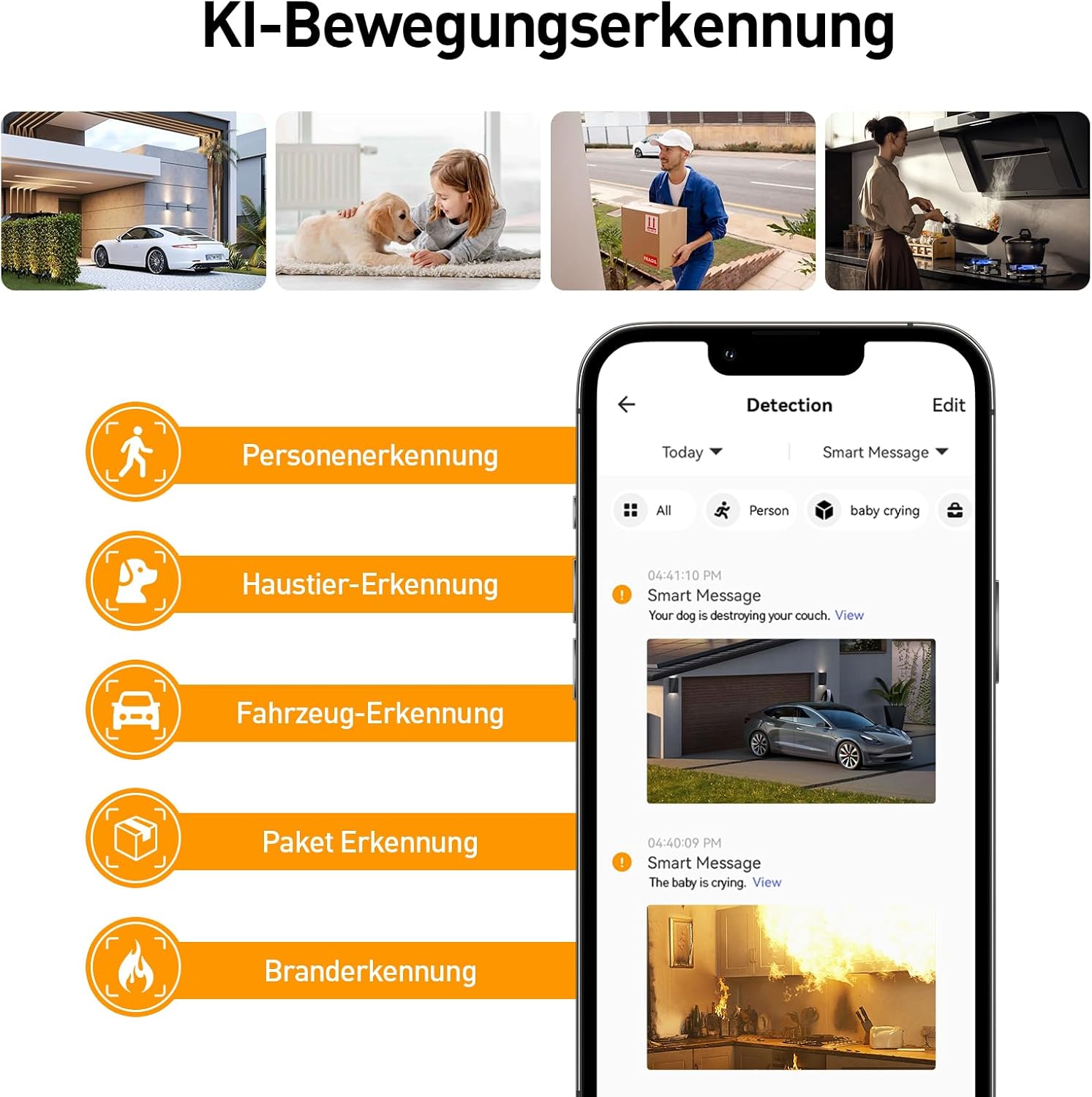 WLAN-Überwachungskamera für den Innenbereich, 360°-Kameraüberwachung mit KI-Bewegungserkennung, individuelle Szenariowarnungen, Zwei-Wege-Audio, funktioniert mit Alexa, 2,4 GHz, 2 Stück – Bild 2