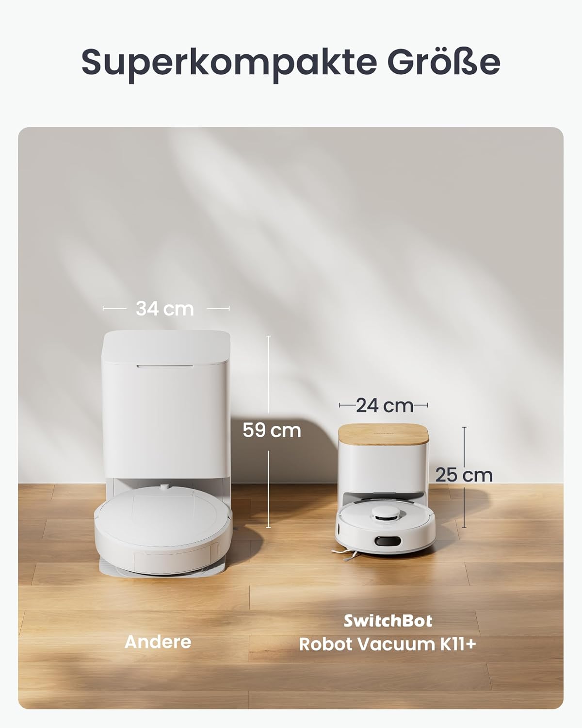 SwitchBot K11+ Staubsaugerroboter mit Wischfunktion, 6000 Pa Saugleistung, 90 Tage Staubaufnahme, selbstentleerend, LDS Smart Mapping, schlankes 3,6-Zoll-Design, kompatibel mit Apple Home, Alexa, Google Home und – Bild 3
