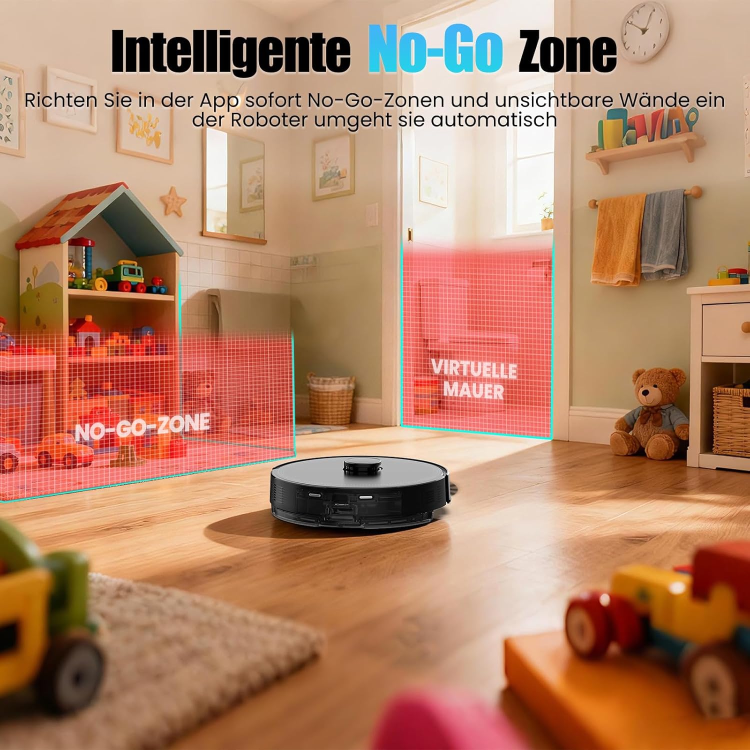 Saugroboter mit Wischfunktion, Staubsaugerroboter mit Saugstation 3,5 L, 5000 Pa Saugleistung, LiDAR-Navigation, E10+ Saug- und Wischroboter für Tierhaare, Teppichböden, ca – Bild 6