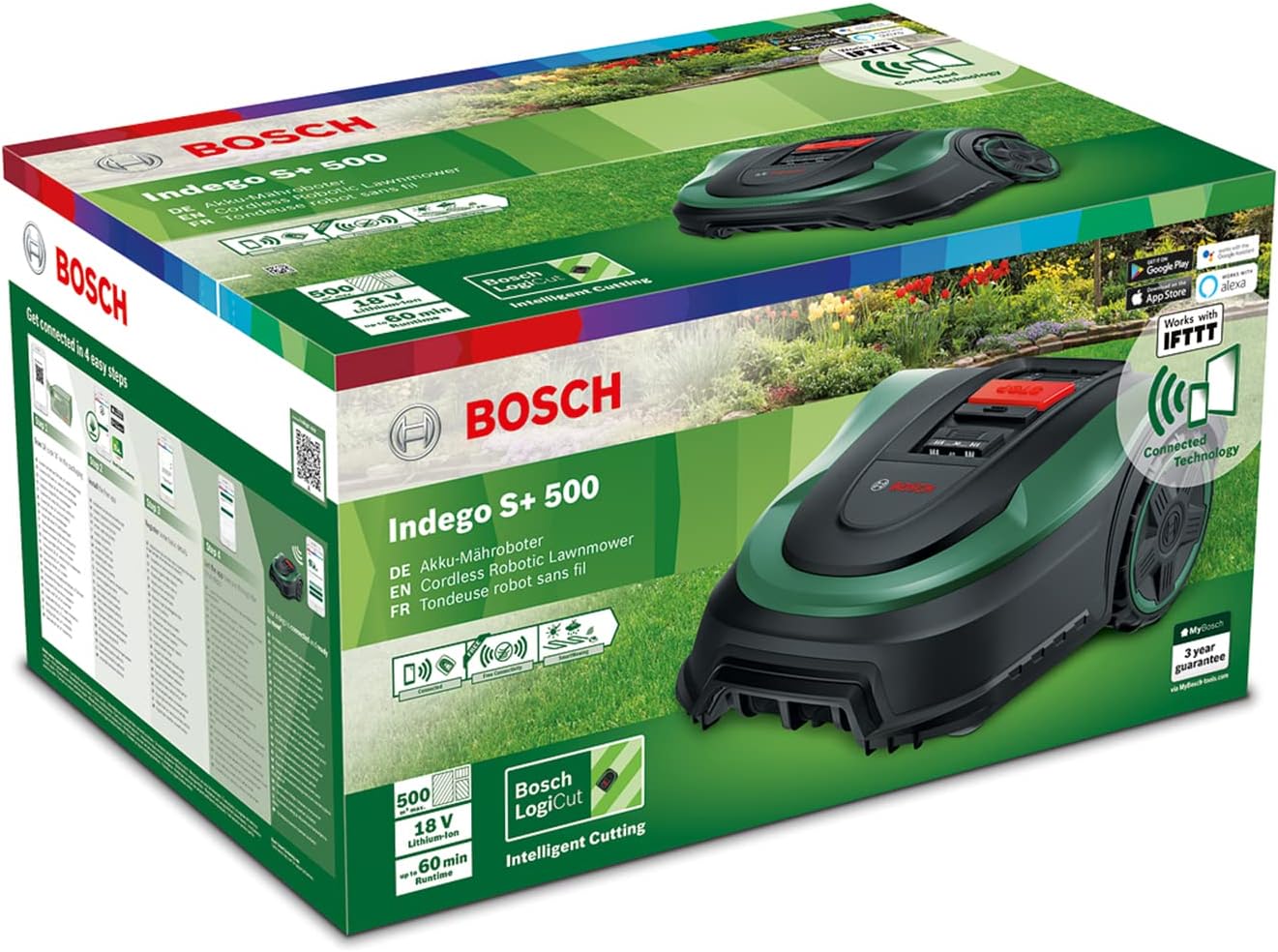 Bosch Home and Garden Indego S+ 500 Rasenroboter (mit 18-V-Akku, App-Funktion, Ladestation inklusive, Schnittbreite 19 cm, für Rasenflächen bis 500 m², im Karton), Schwarz, Grün – Bild 10