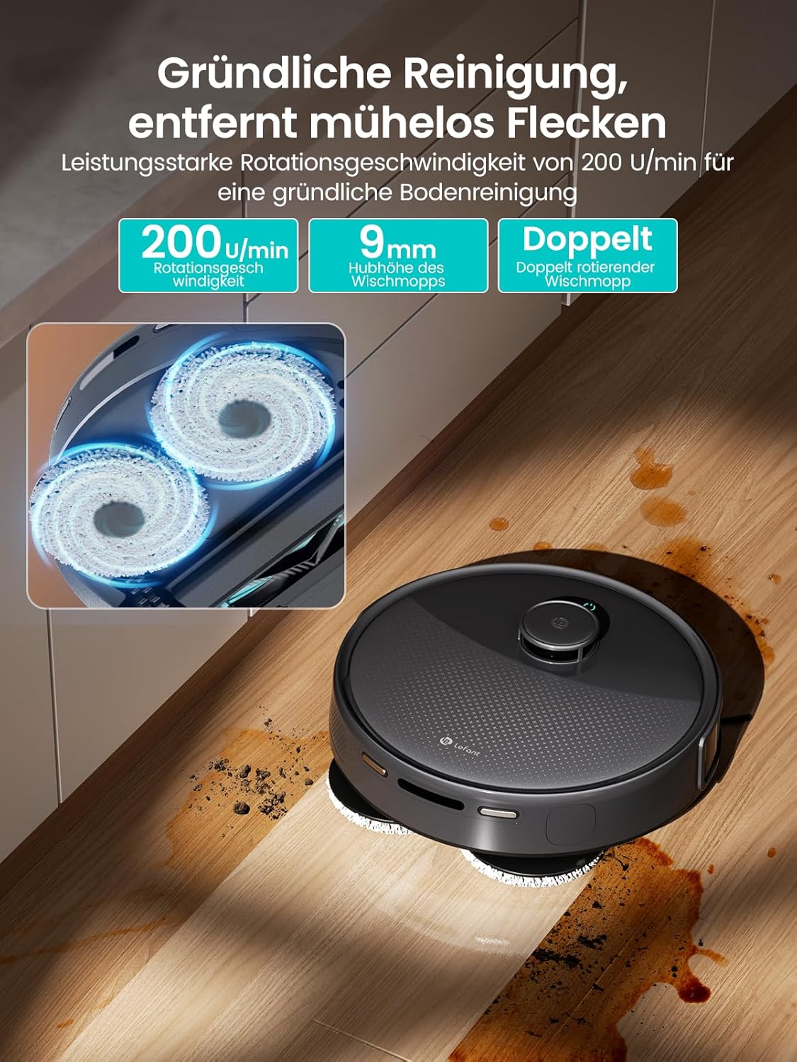 LEFANT M3 Max Saugroboter mit Wischfunktion, Anti-Tangle, 20.000 Pa Saugkraft, Vermeidung von Hindernissen, Multi-Etagen-Kartierung, LiDAR-Navigation, WLAN 2,4G/5G, App und Alexa, 210 Min. max – Bild 10