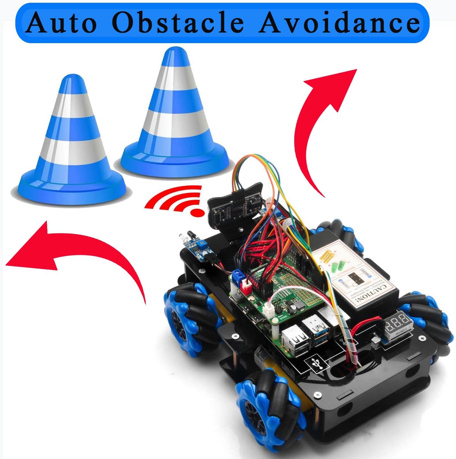 MECANUM Wheel Robot Car Kit für Raspberry Pi 3 4 5 – Omnidirektionales STEM-Lern- und Programmierkit mit Videosteuerung, Linienverfolgung und Hindernisvermeidung – Bild 5