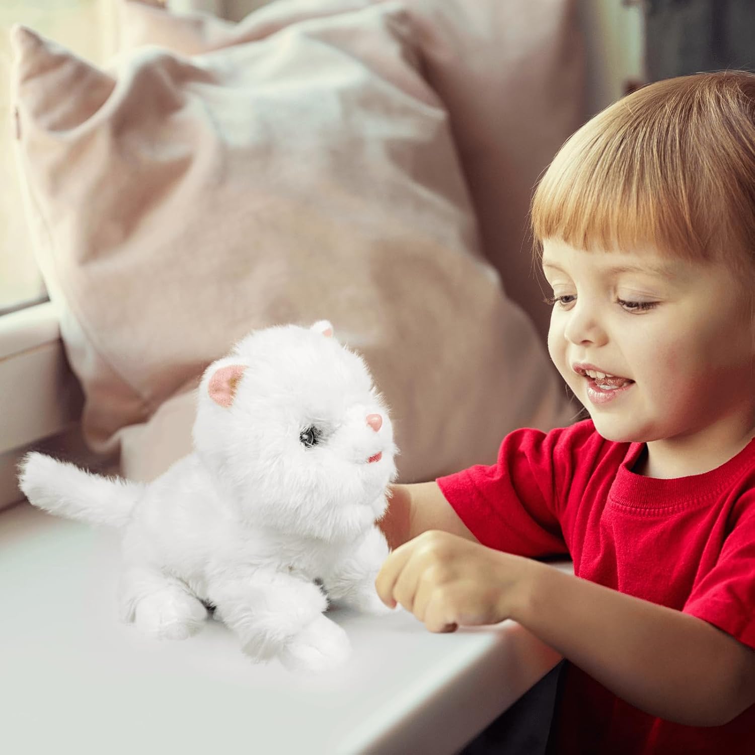 YH YUHUNG Weiße realistische interaktive Plüschroboterkatze mit Sprachsteuerung, elektronisches Haustier für Kinder ab 3 Jahren – Bild 3