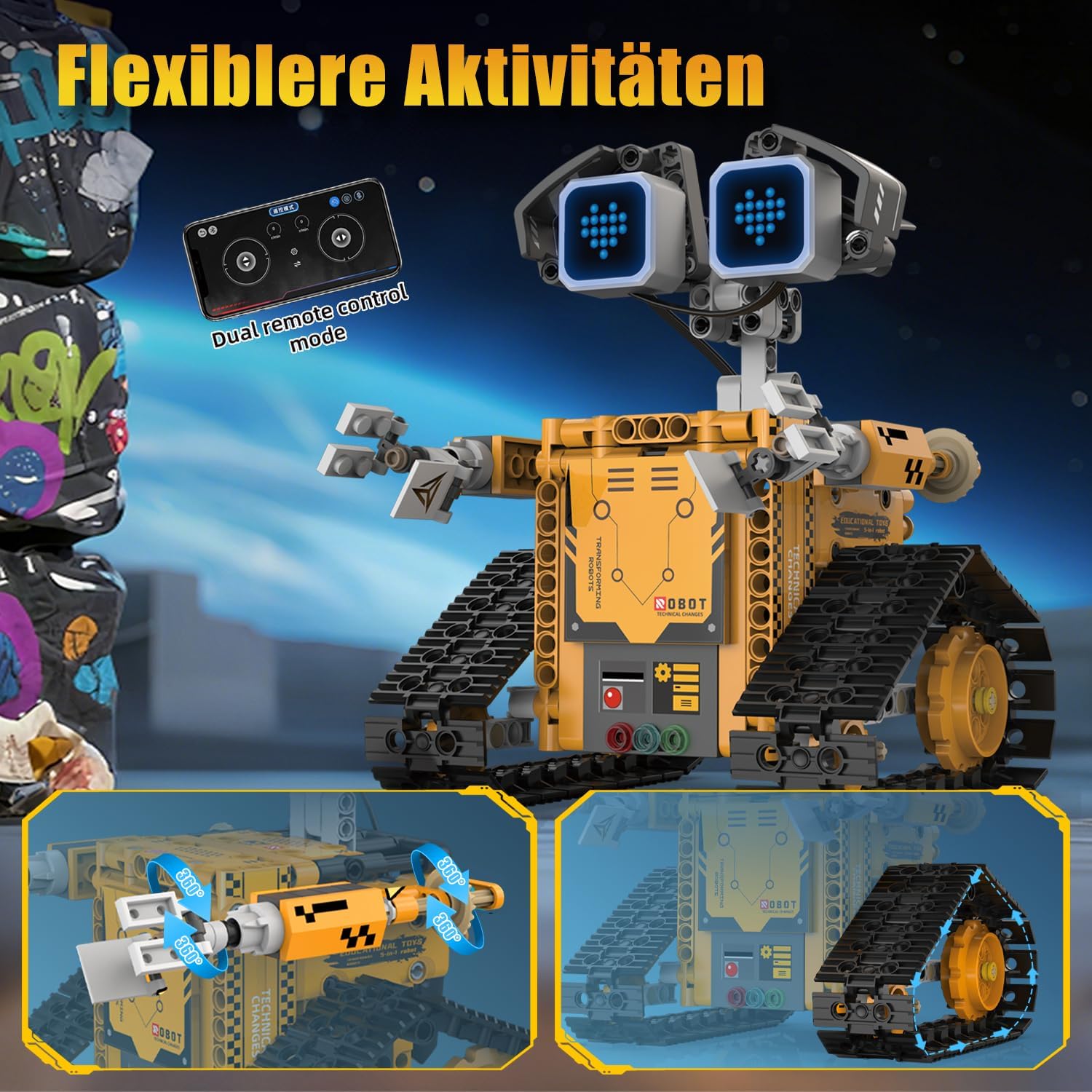 Technik Roboterbauspielzeug für Kinder, 5-in-1-Roboter mit App & ferngesteuertem Technic Wall Robotics Kit mit 16 LED-Gesichtsausdrücken, 373 Teile RC programmierbares Roboterspielzeug Geschenk für 6 7 8 10 – Bild 8