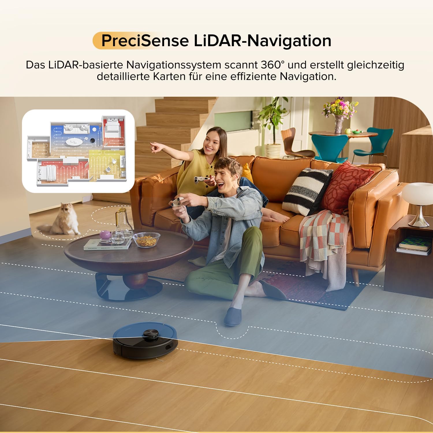 roborock Q7 M5 Saugroboter mit Wischfunktion, 10.000 Pa starke Saugkraft, Duales Anti-Tangle-System, 150 min Laufzeit, LiDAR-Navigation, Staubsaugerroboter für Teppich, Tierhaare – Bild 6