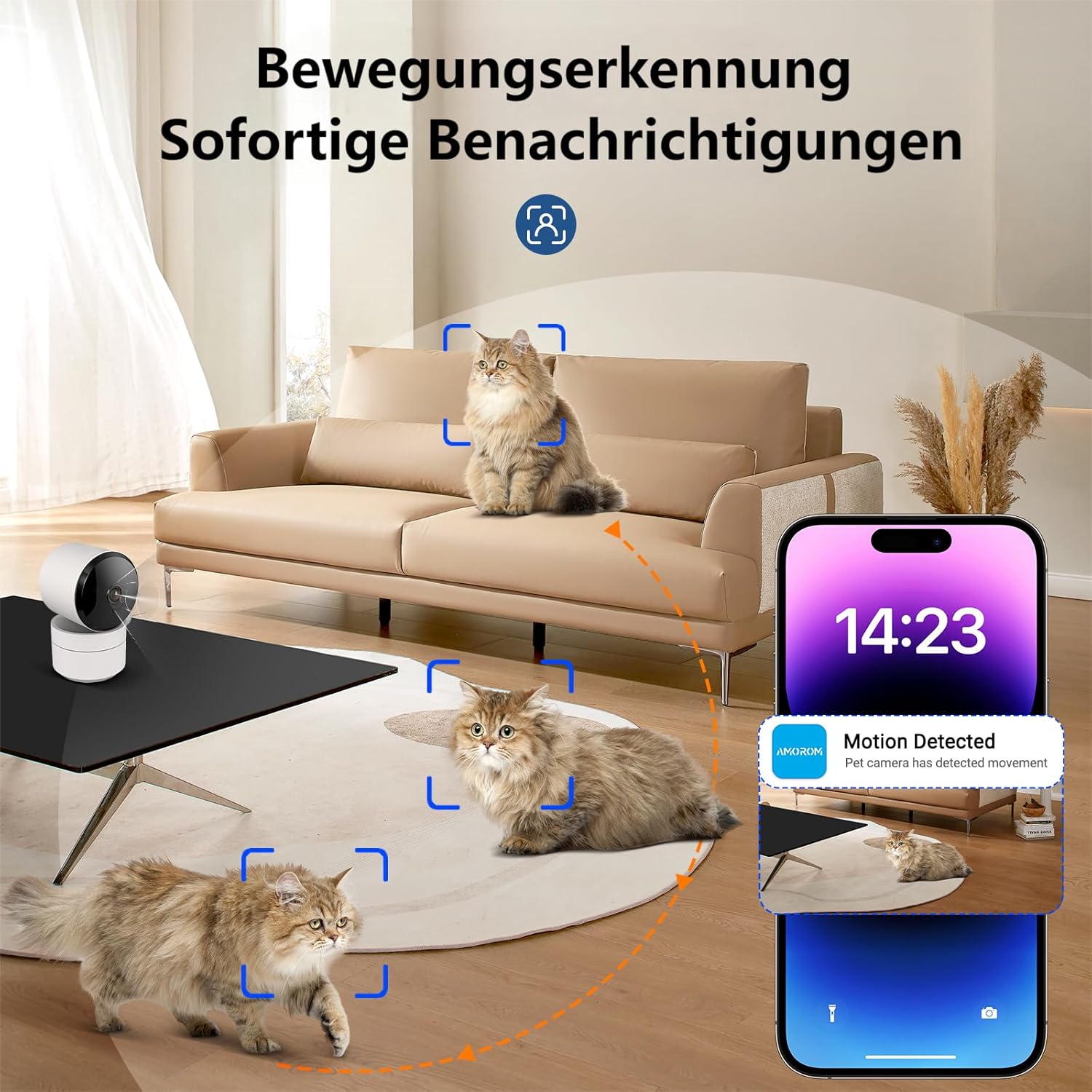 WLAN-Überwachungskamera für den Innenbereich, 360°-Kameraüberwachung mit KI-Bewegungserkennung, individuelle Szenariowarnungen, Zwei-Wege-Audio, funktioniert mit Alexa, 2,4 GHz, 2 Stück – Bild 4