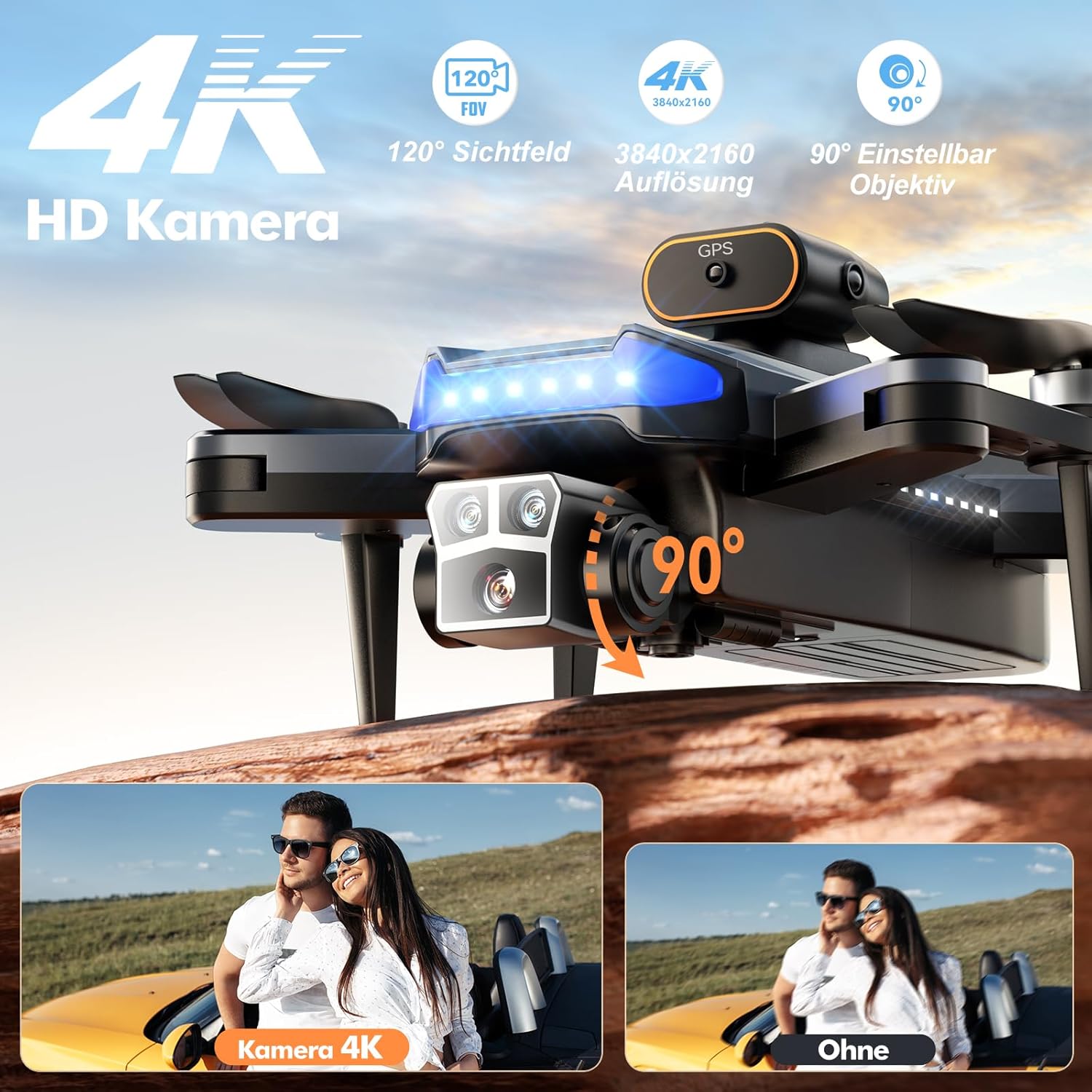 P17 GPS-Drohne mit 4K-Kamera für Erwachsene, 54–60 Minuten Flugzeit, automatische Rückkehr, Folgemodus, bürstenloser Motor, faltbarer RC-Quadcopter für Anfänger (Standard) – Bild 3