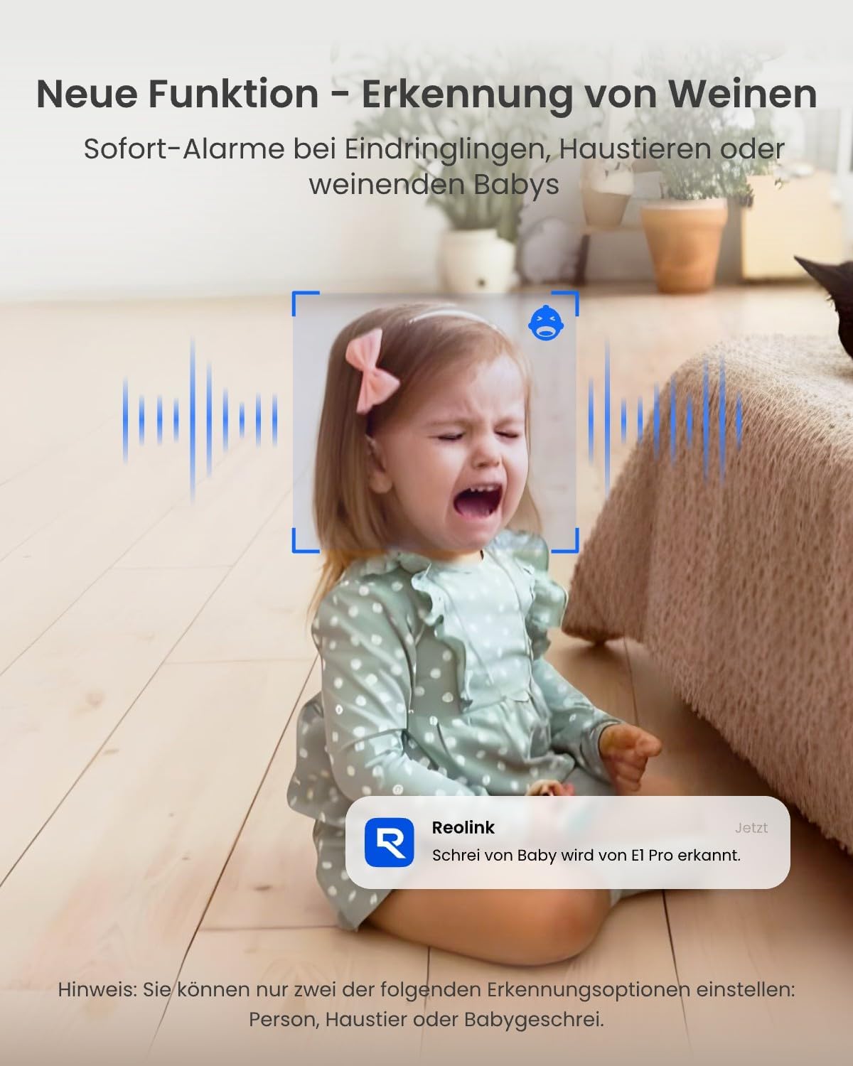 Reolink 3K-WLAN-Überwachungskamera für den Innenbereich mit Schwenk-/Neigefunktion, Heim- und Babyphone mit Erkennung von Personen-/Haustier-/Babyschreien, automatischer Verfolgung, 2,4/5-GHz-WLAN-IP-Kamera für den Innenbereich, 5 MP IR-Nachtsicht, E1 Pro – Bild 3