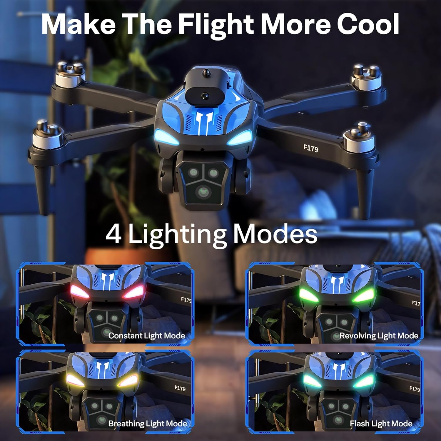 Drohne mit 1080P-Kamera und 2,8-Zoll-LCD-Bildschirm, Hindernisvermeidung, FPV-WiFi-Quadcopter, optische Flusspositionierung, Flugbahn, 16 Minuten Flugzeit, für Erwachsene/Kinder/Anfänger – Bild 4