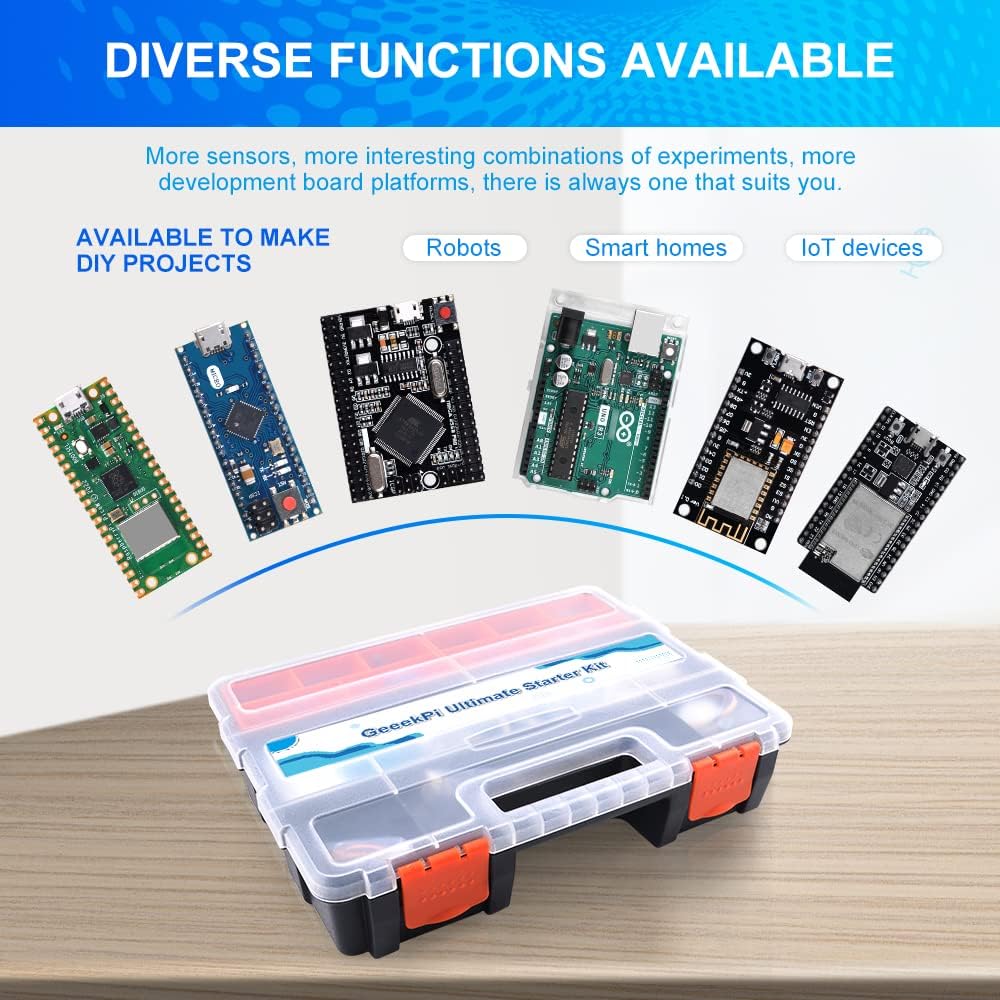 GeeekPi Komplettes ultimatives Starter-Kit für Arduino UNO R3 Mega 2560, ESP32-WROVER, ESP8266, inklusive variabler MCU-Entwicklungsplatinen, für die Herstellung kleiner intelligenter Geräte, IoT-Prototypen, Smart Home und andere Anwendungen – Bild 4