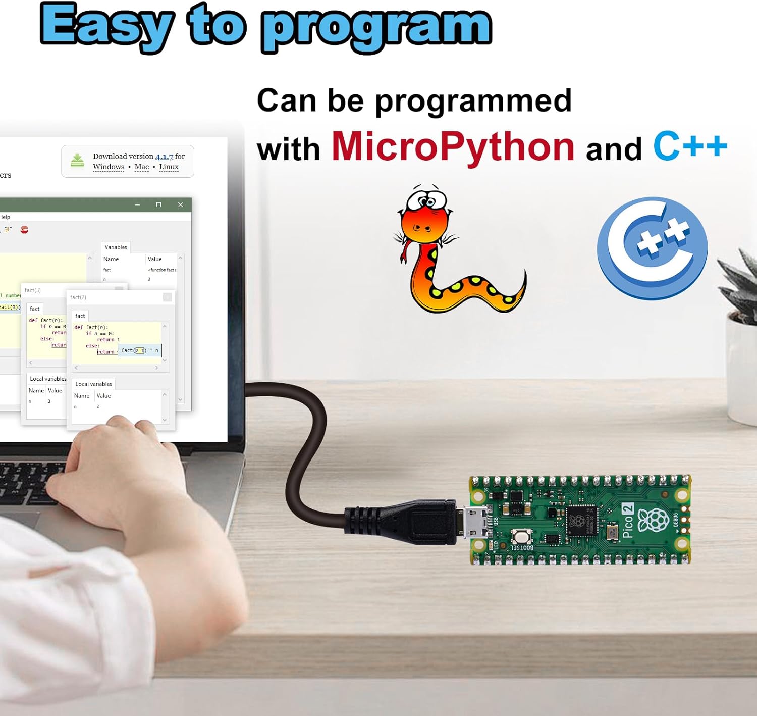 GeeekPi Vorverlötetes Raspberry Pi Pico 2 mit Header-USB-Kabel, RP2350 Mikrocontroller-Board, Mini-Board-Kit basierend auf RP2350-Chip, Dual-Core und Dual-Architektur, unterstützt C/C++/Python – Bild 4