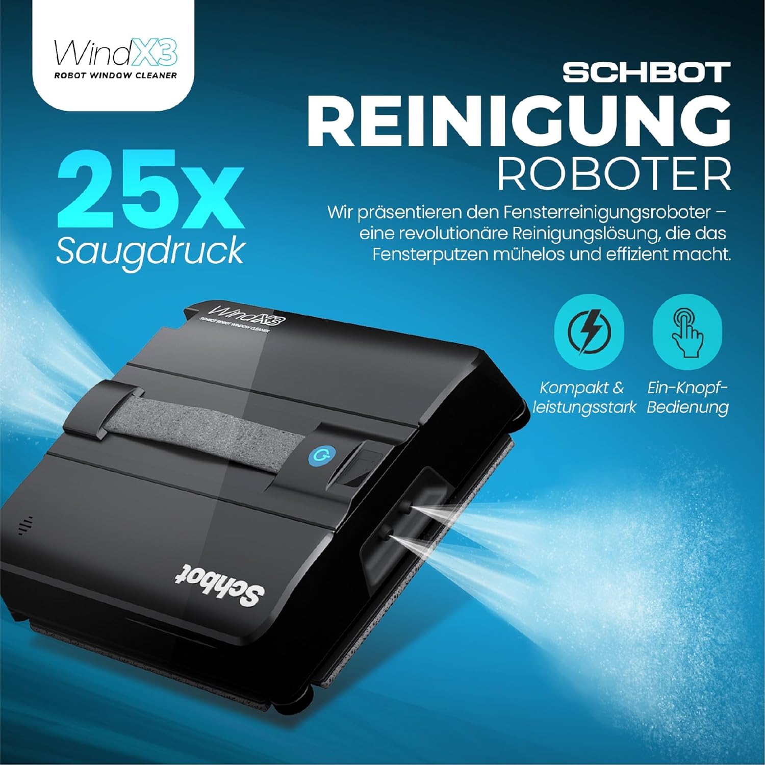 Wind X3 Spray 2025 Fensterreinigungsroboter – Fensterreiniger für den Innen- und Außenbereich für rahmenloses und rahmenloses Glas – Bild 3