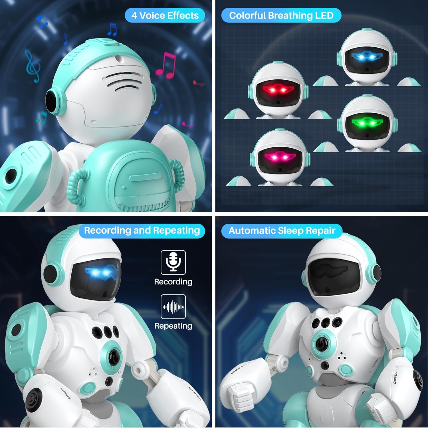 SIMREX Roboter-Kinderspielzeug, wiederaufladbar und projizierbar, RC-Roboter mit LED-Augen und Musik, RC-Spielzeug mit Gestensensor für Kinder im Alter von 3 4 5 6 7 8 Jahren als Geschenk für Jungen und Mädchen, Hellblau – Bild 8
