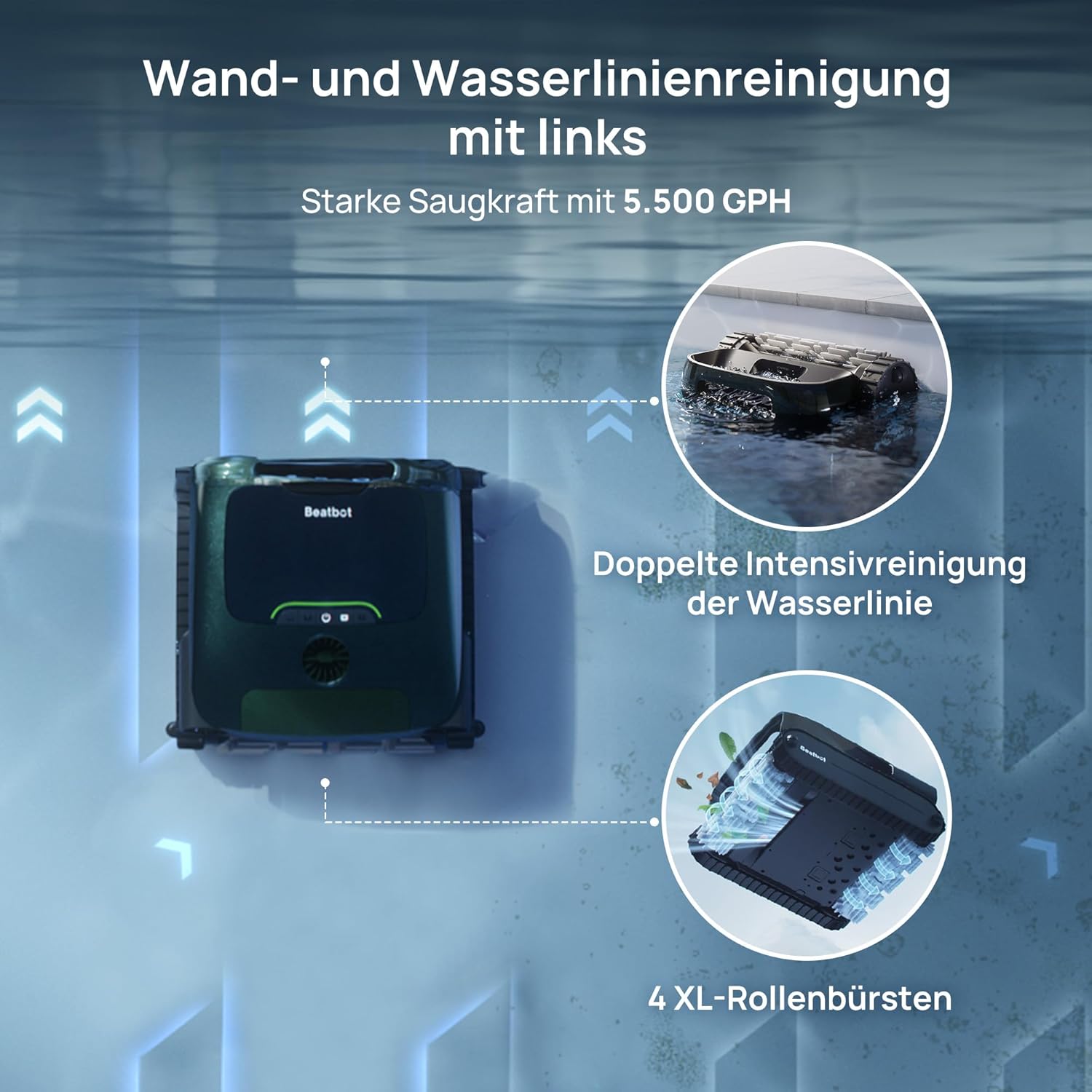 Beatbot AquaSense 2 Pro Poolroboter-Set mit Klärer-Set, Pool-Staubsauger-Design für die Reinigung von Boden, Wänden, Oberflächen und Klärung von Wasser, schwimmt nach der Reinigung auf der Wasseroberfläche – Bild 9