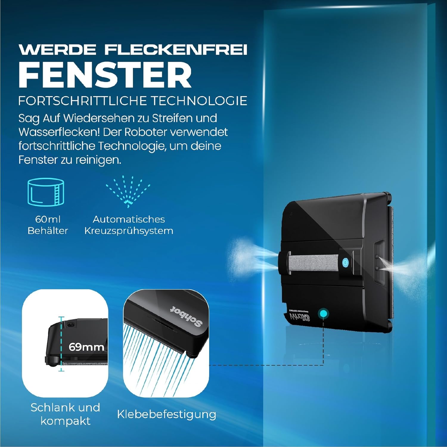 Wind X3 Spray 2025 Fensterreinigungsroboter – Fensterreiniger für den Innen- und Außenbereich für rahmenloses und rahmenloses Glas – Bild 2