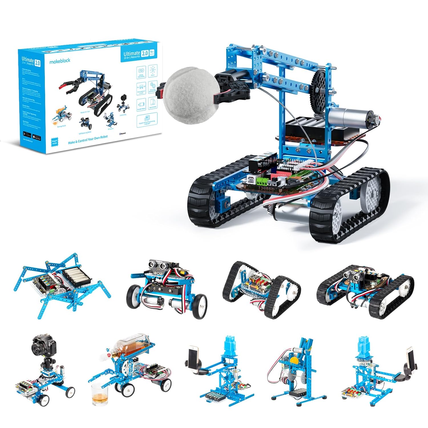 Makeblock mBot Ultimate, programmierbarer 10-in-1-Roboterbausatz, über 160 mechanische Teile und Module, Mainboard MegaPi, kompatibel mit Arduino und Raspberry Pi, drahtlose Fernbedienung