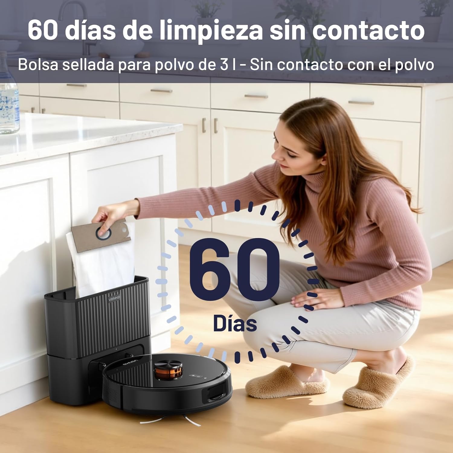 VONKO S6 Pro Saugroboter mit Wischfunktion und Saugstation, 6000Pa extreme Saugleistung, LiDAR 2.0-Navigation, 180 Minuten Laufzeit, Saugroboter für Tierhaare und Teppiche – Bild 8