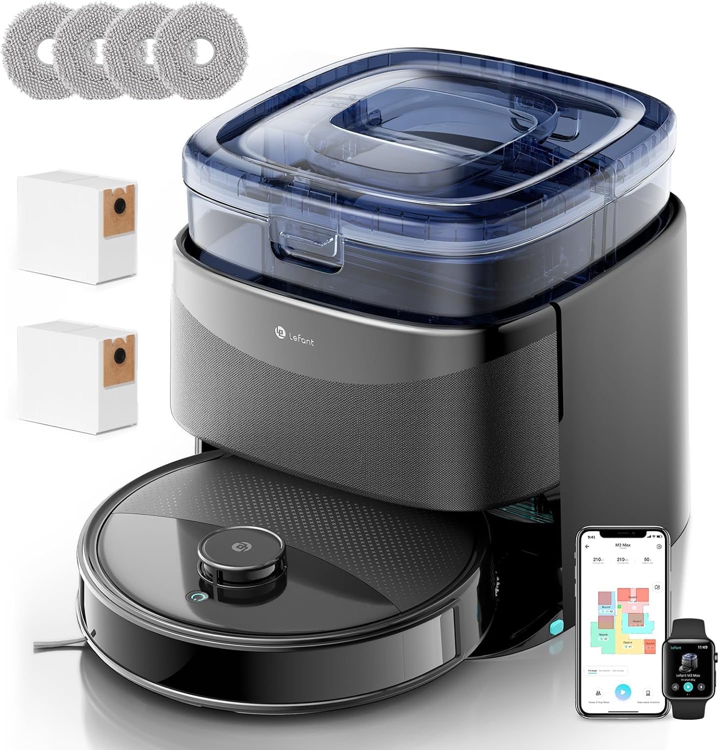 LEFANT M3 Max Saugroboter mit Wischfunktion, Anti-Tangle, 20.000 Pa Saugkraft, Vermeidung von Hindernissen, Multi-Etagen-Kartierung, LiDAR-Navigation, WLAN 2,4G/5G, App und Alexa, 210 Min. max