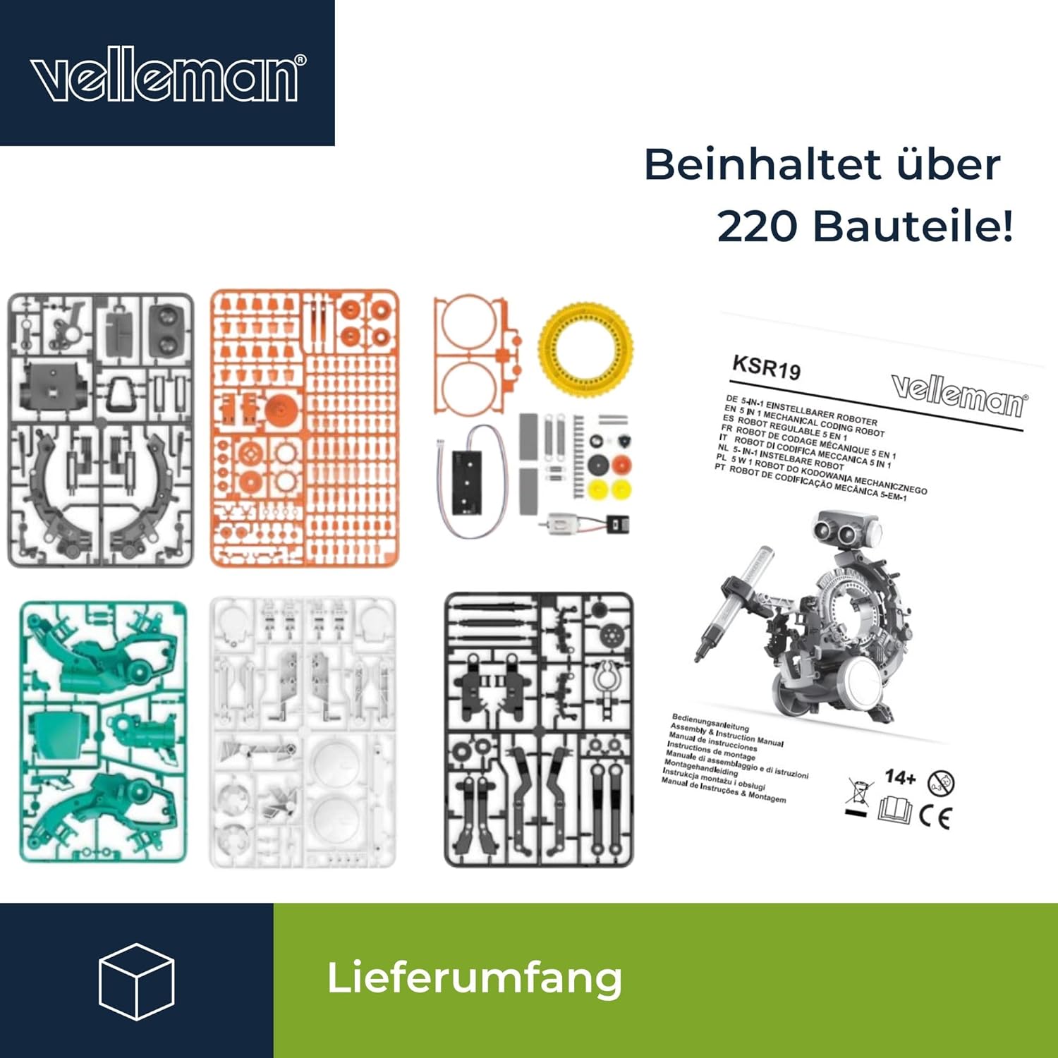 Velleman Roboterbausatz, Roboterprogrammierung lernen 5-in-1-Spielzeugroboter STEM-Konstruktionsspielzeug – Bild 7