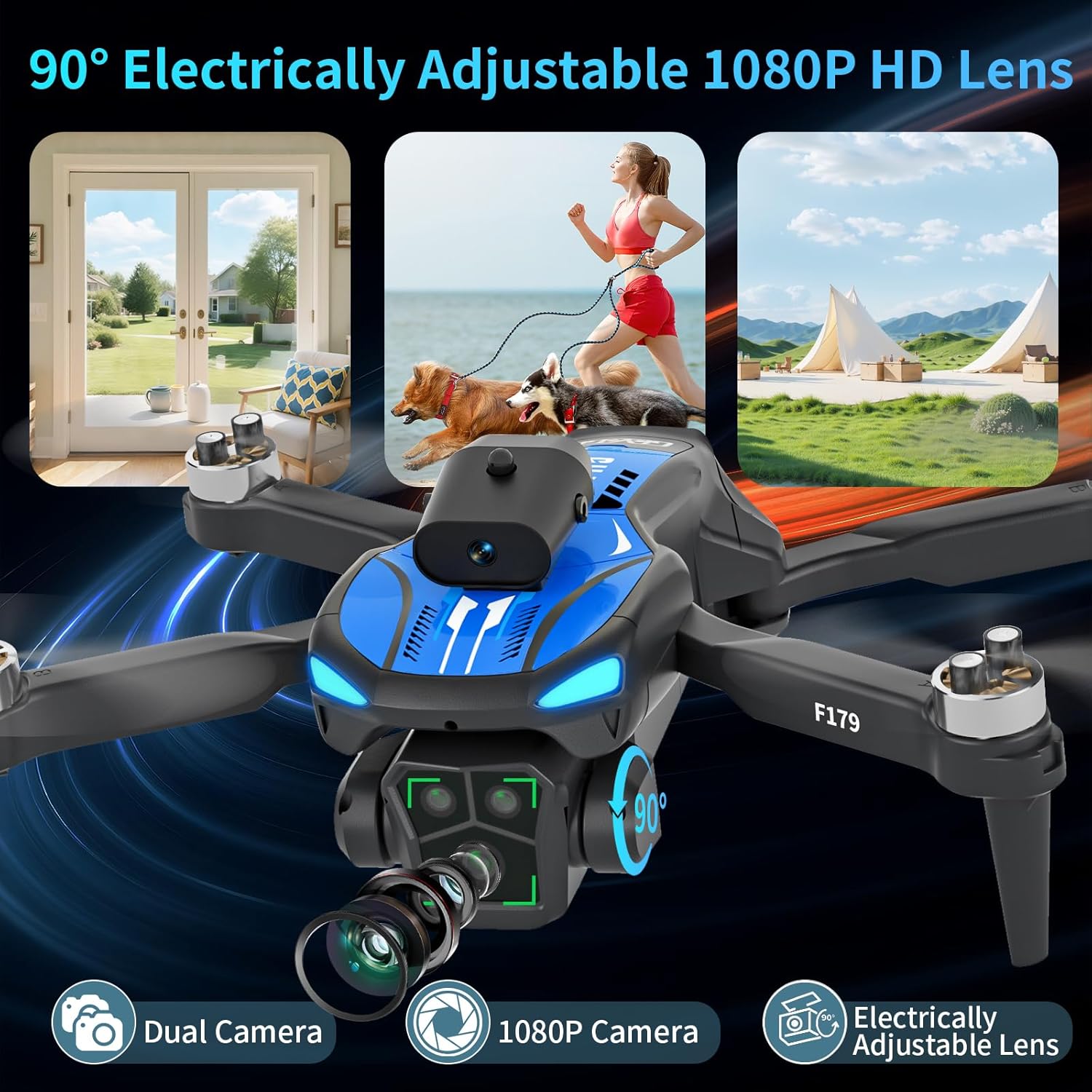 Drohne mit 1080P-Kamera und 2,8-Zoll-LCD-Bildschirm, Hindernisvermeidung, FPV-WiFi-Quadcopter, optische Flusspositionierung, Flugbahn, 16 Minuten Flugzeit, für Erwachsene/Kinder/Anfänger – Bild 6