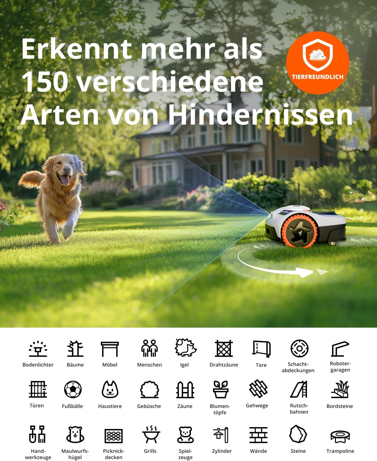 Navimow i105E Mähroboter ohne Begrenzungskabel, Aufnahme 500 m², max. 600 m², RTK+Vision Rasenmäher-Roboter-Testsieger, Igelschutz-Rasenroboter, AI Car Mapping – Bild 4