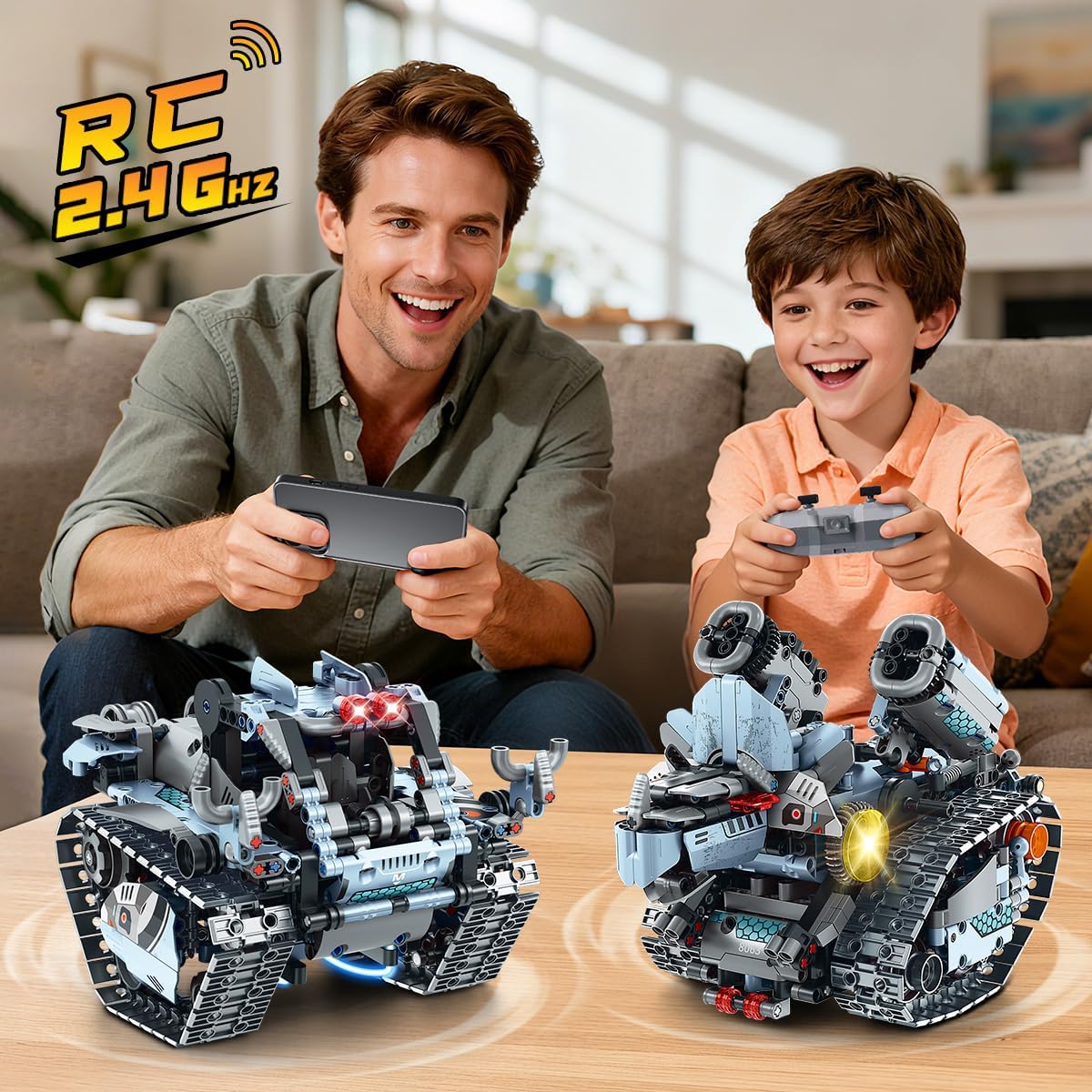 INSOON Technik Roboter Bauspielzeug mit Lichtern, 5-in-1 Roboter-Klemmbausteine mit App & Fernbedienung, RC-Panzer-Bausteine, 795 Teile, Lernspielzeug-Geschenk für Kinder, Jungen, Mädchen ab 14 Jahren – Bild 2