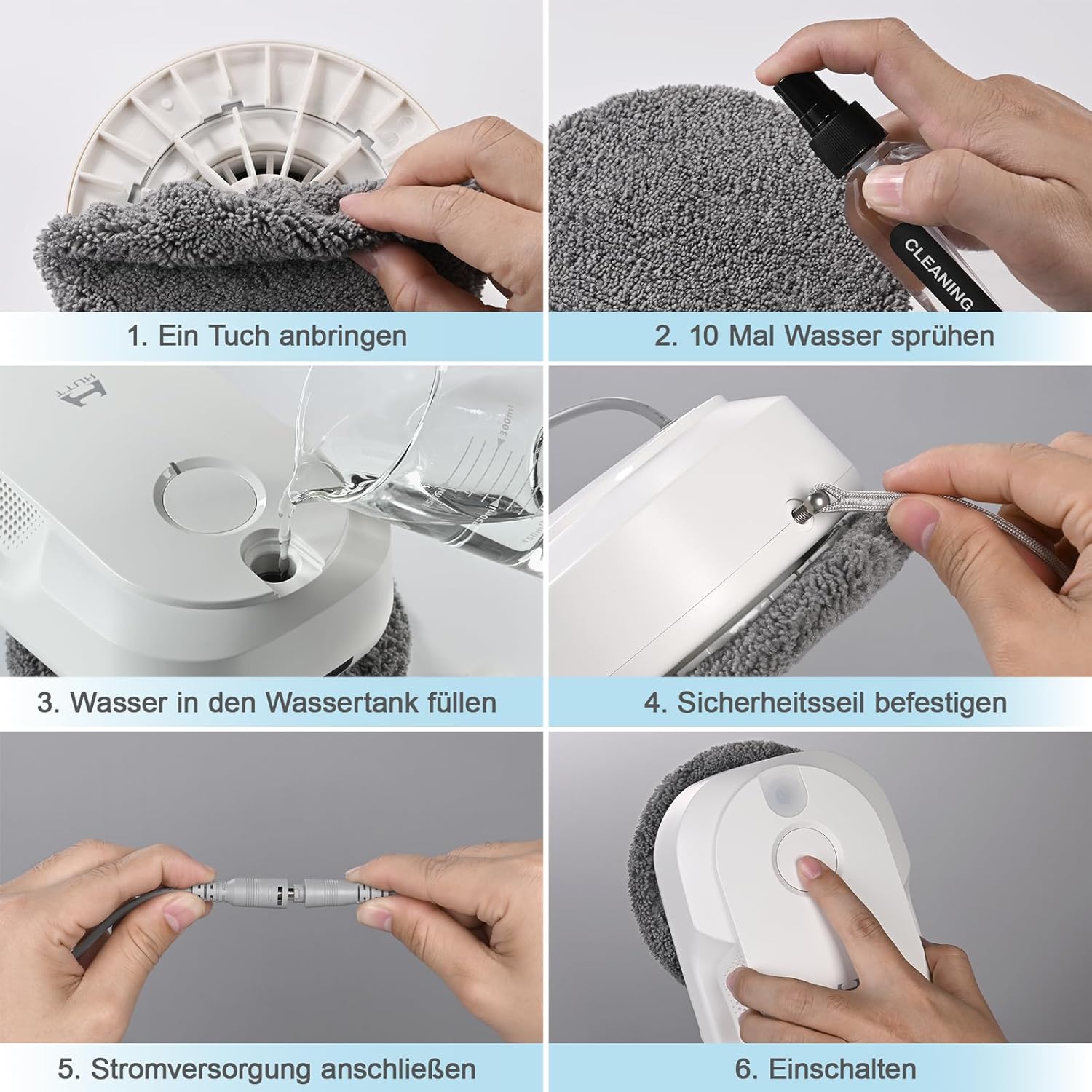 HUTT DDC56 Fensterputzroboter Doppelstrahl mit Ultraschall-Sprühfunktion, elektrische Fensterputzer-Fernbedienung mit doppeltem Wassertanktank, Fensterkantenerkennung – Bild 8