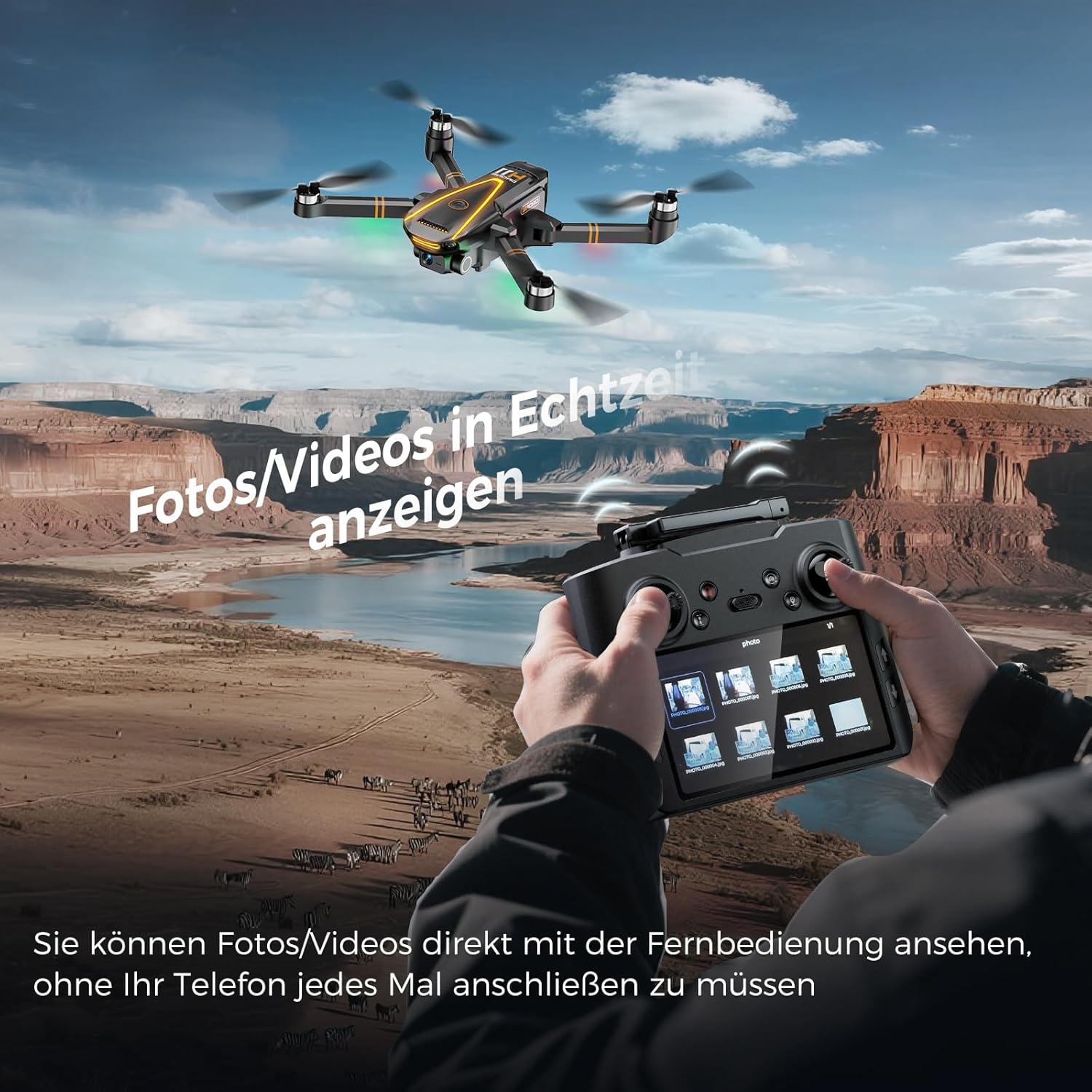 H11 GPS-Drohne mit Kamera 4K für Erwachsene und Kinder (Bildschirmfernbedienung), Drohne, die Ihnen folgt, zwei intelligente Batterien, 45 Minuten Flugzeit, Autorückführung, bürstenloser Motor, unter 249 g, C0 – Bild 2