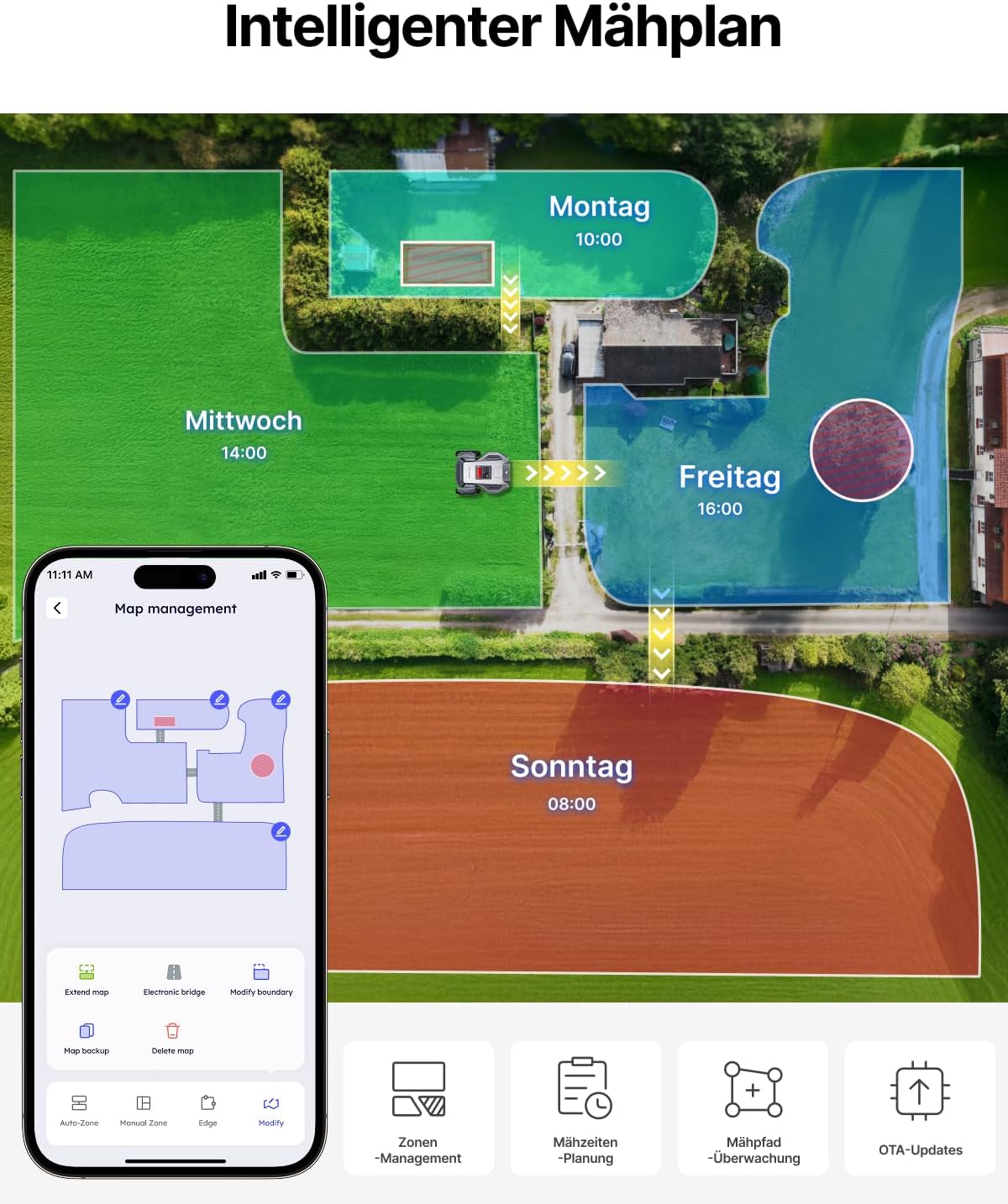 ANTHBOT M9 Robotic Lawnmower without Boundary Cable with Precise RTK Navigation and Dual Vision, AI Obstacle Avoidance, App Control, for Gardens up to 900 m², Compact Lawnmower Robot with 45% Incline – Bild 8