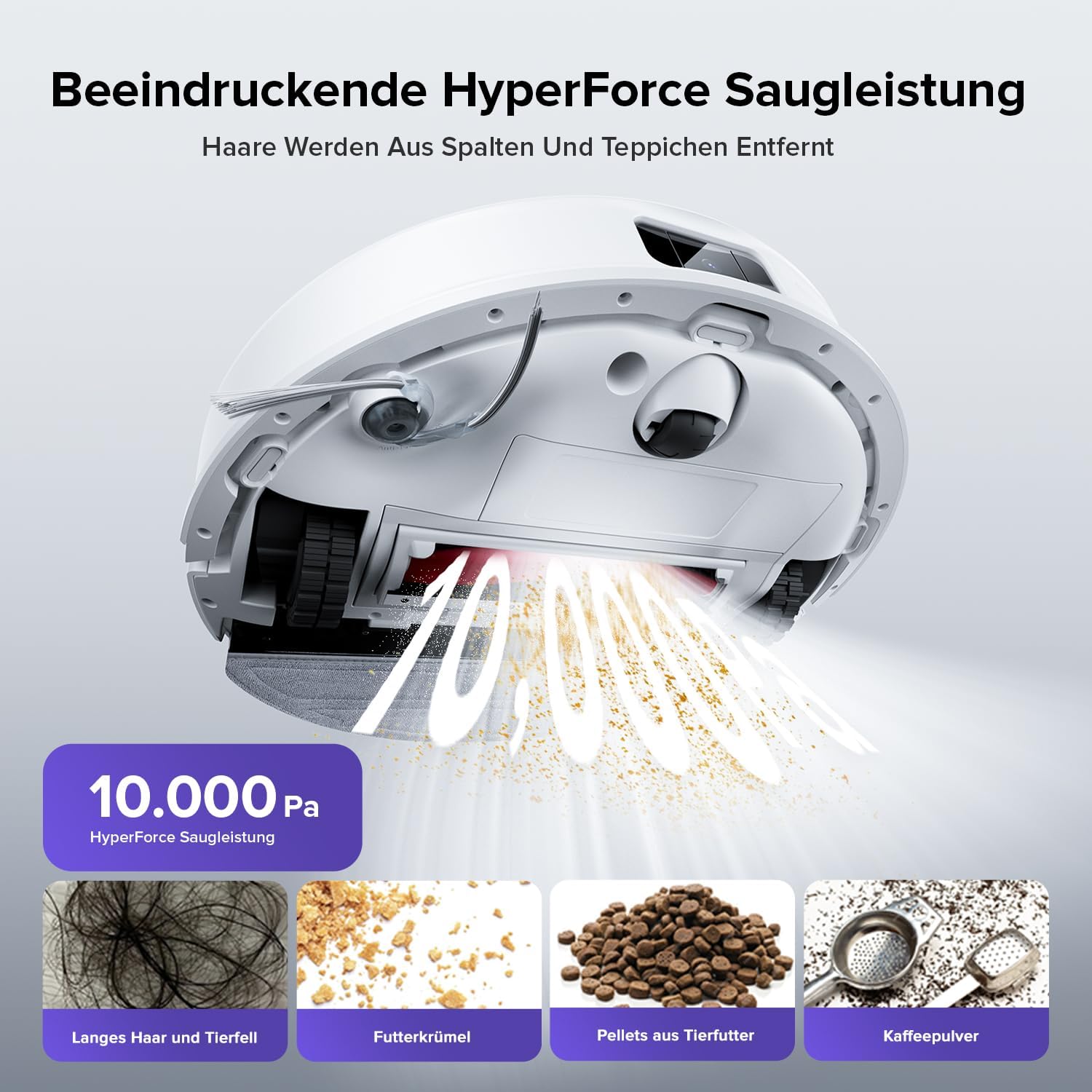 roborock Q10 S5 Roboter-Staubsauger mit Wischfunktion, 10.000 Pa HyperForce-Saugkraft, duales Anti-Tangle-System, automatisches Heben des Wischens, ideal für Tierhaare, Teppiche, Hartböden (weiß) – Bild 2