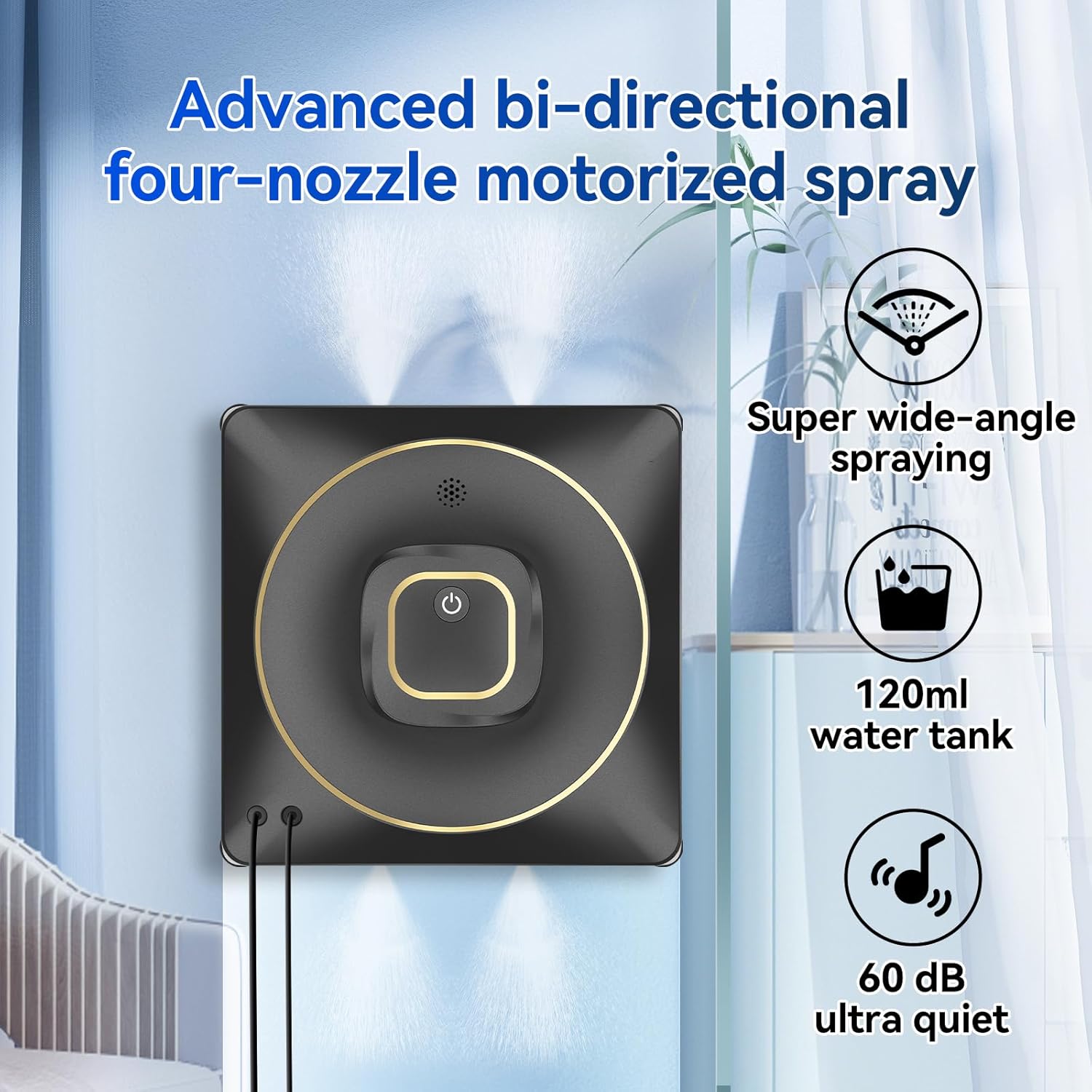 Fensterputzroboter, Vier-Düsen-Ultraschall-Sprühfunktion, 120-ml-Tank, Elektrischer Fensterreiniger mit 3500 Pa Saugleistung, 4 Reinigungsmodi für Hochhausfenster im Innen- oder Außenbereich – Bild 2