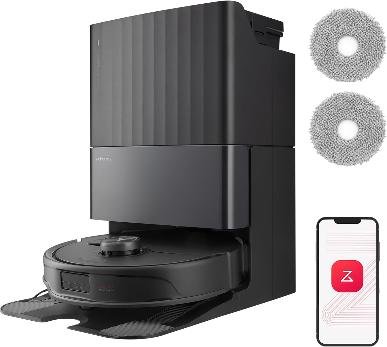 roborock Qrevo Master Saugroboter mit Wischfunktion und Hebemopp, FlexiArm-Design, HyperForce-Saugkraft von 10.000 Pa, zusätzlich 2 Wischmopps, Roboter-Staubsauger-Set (schwarz)