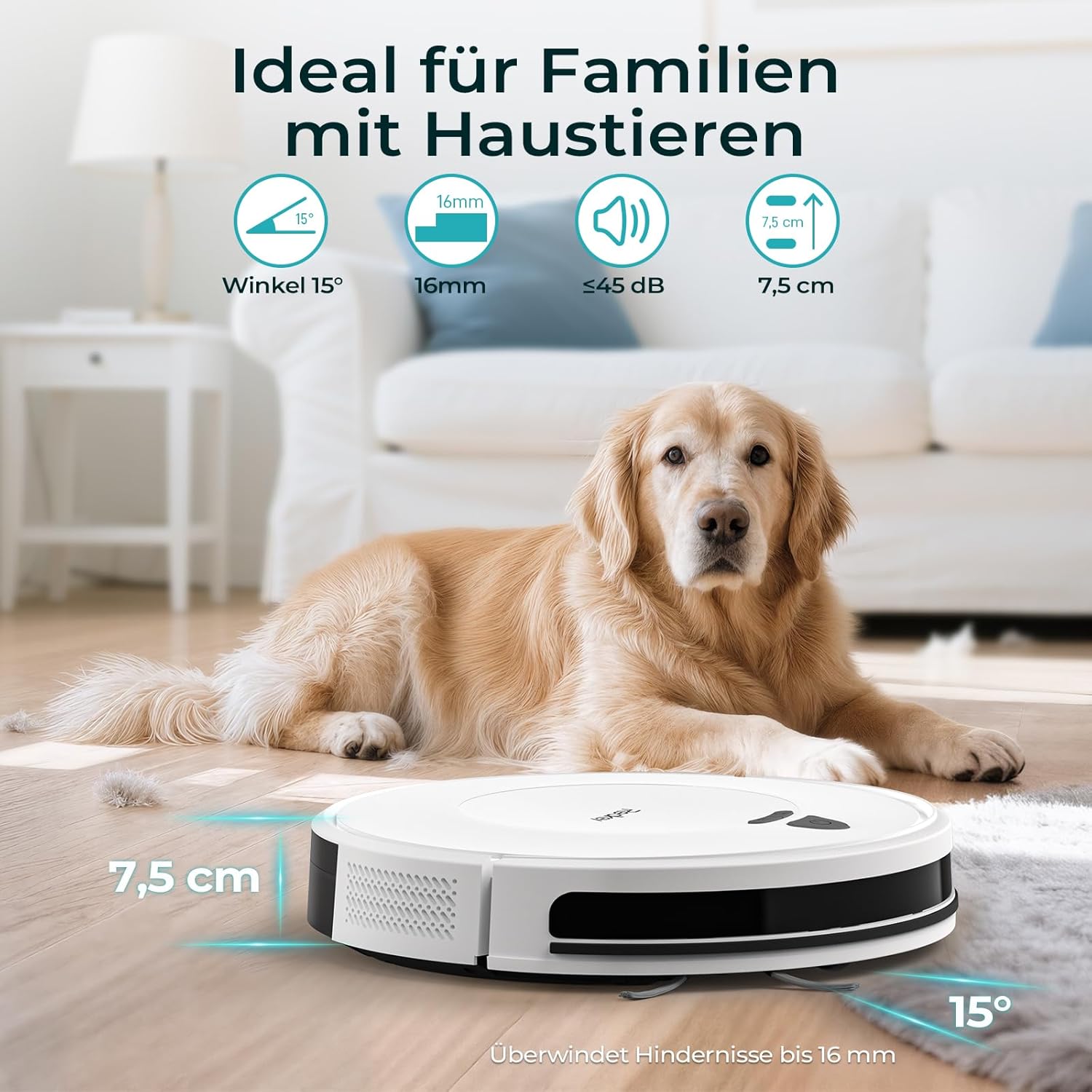 Redkey E6 Saugroboter mit 7000 Pa Saugleistung, dynamischer Navigation, bis zu 170 Minuten Laufzeit, Saugroboter mit Ladestation, Fernbedienung und App, ideal für Tierhaare – Bild 2