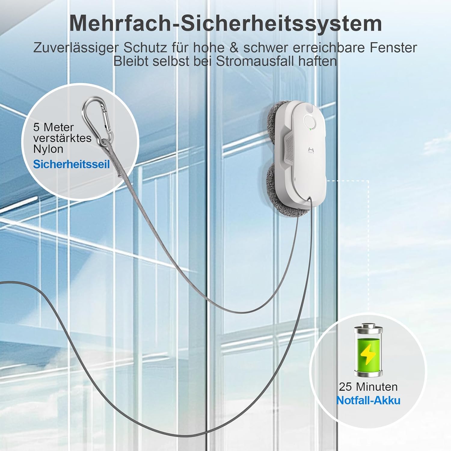 HUTT DDC56 Fensterputzroboter Doppelstrahl mit Ultraschall-Sprühfunktion, elektrische Fensterputzer-Fernbedienung mit doppeltem Wassertanktank, Fensterkantenerkennung – Bild 5