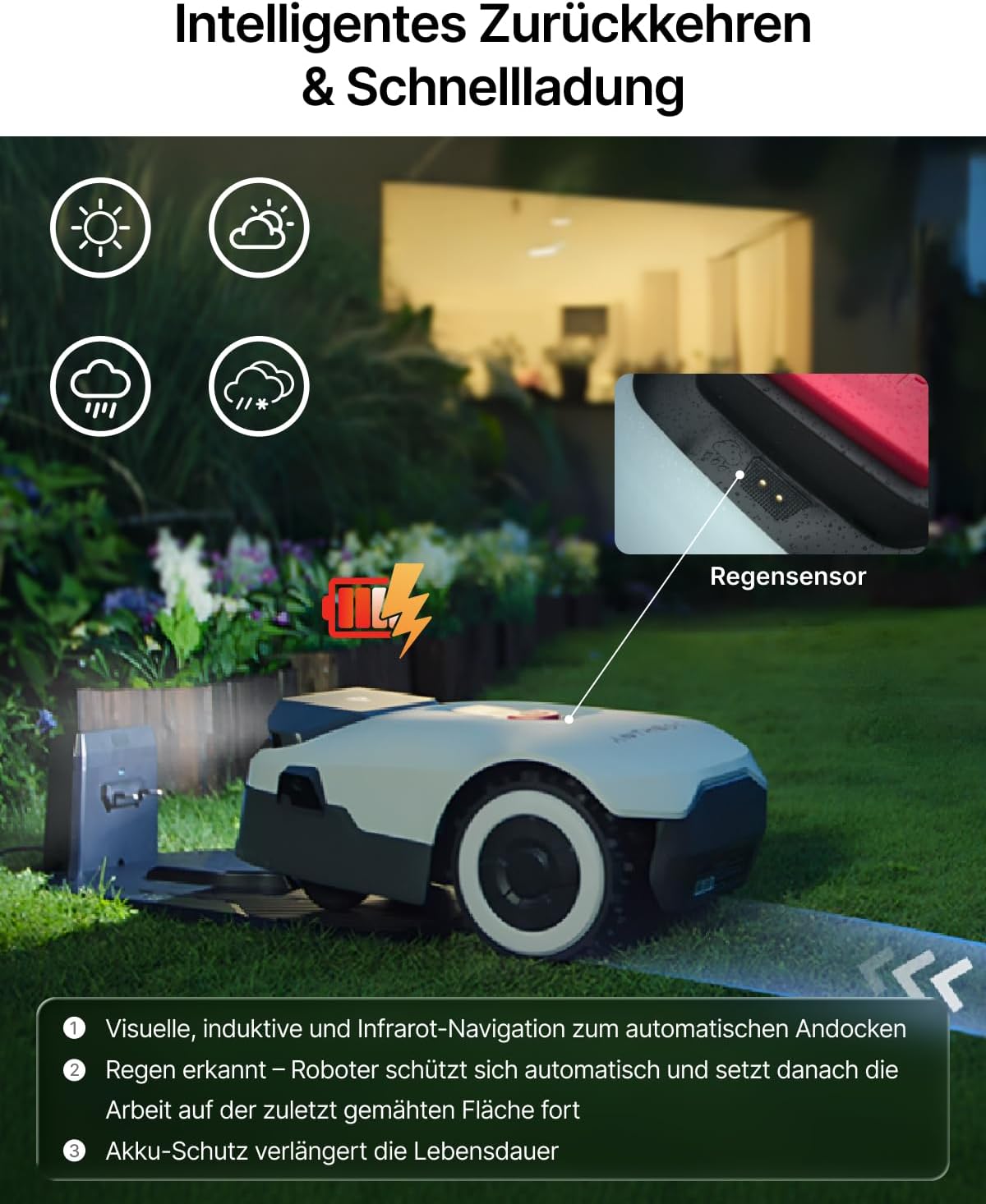 ANTHBOT Genie 600 Roboter-Rasenmäher mit Einzelgarage, ohne Begrenzungskabel, RTK und 4-Kamera-Vision, KI-Hinderniserkennung, präzise Navigation, intelligente App-Steuerung, max. 900 m² – Bild 7