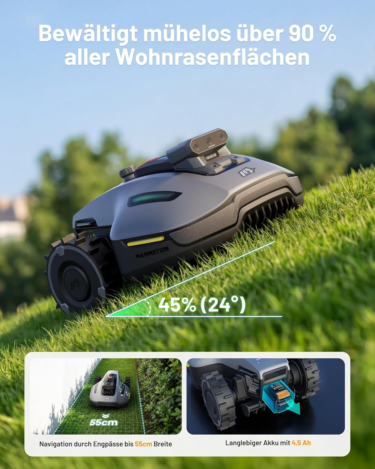 MAMMOTION YUKA Mini 2 500 Roboter-Rasenmäher ohne Begrenzungskabel, Empfehlung 500 m², KI-betriebener Rasenmäherroboter mit drei Kameras und Bildverarbeitung, Auto-Mehrzonenkartierung, DropMow, manuelle Karte – Bild 7