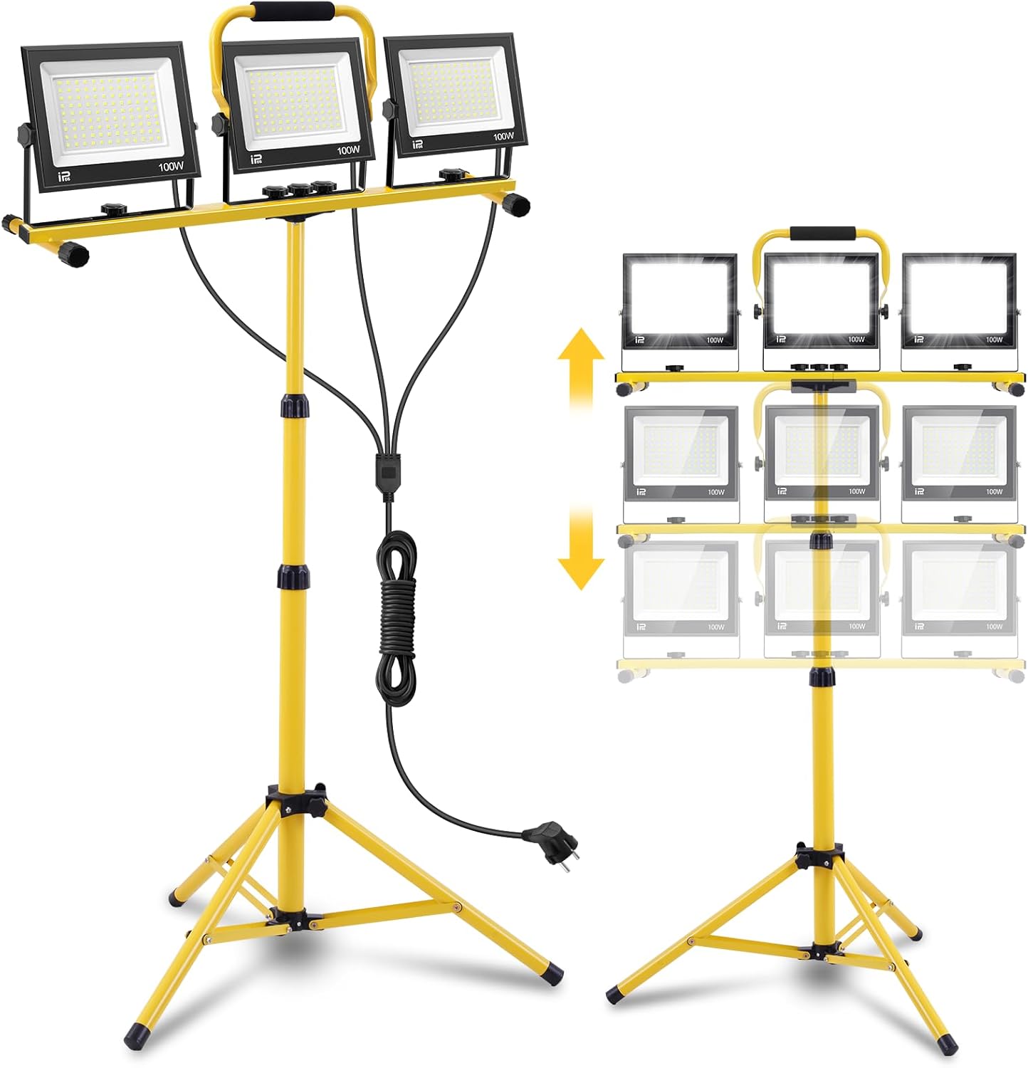 300W LED Baustrahler 6500K Richtungsverstellbar LED Baustrahler 230V Kaltweißer Scheinwerfer 30000lm Arbeitsleuchte IP65 Wasserdichter Bauscheinwerfer für Baustellen