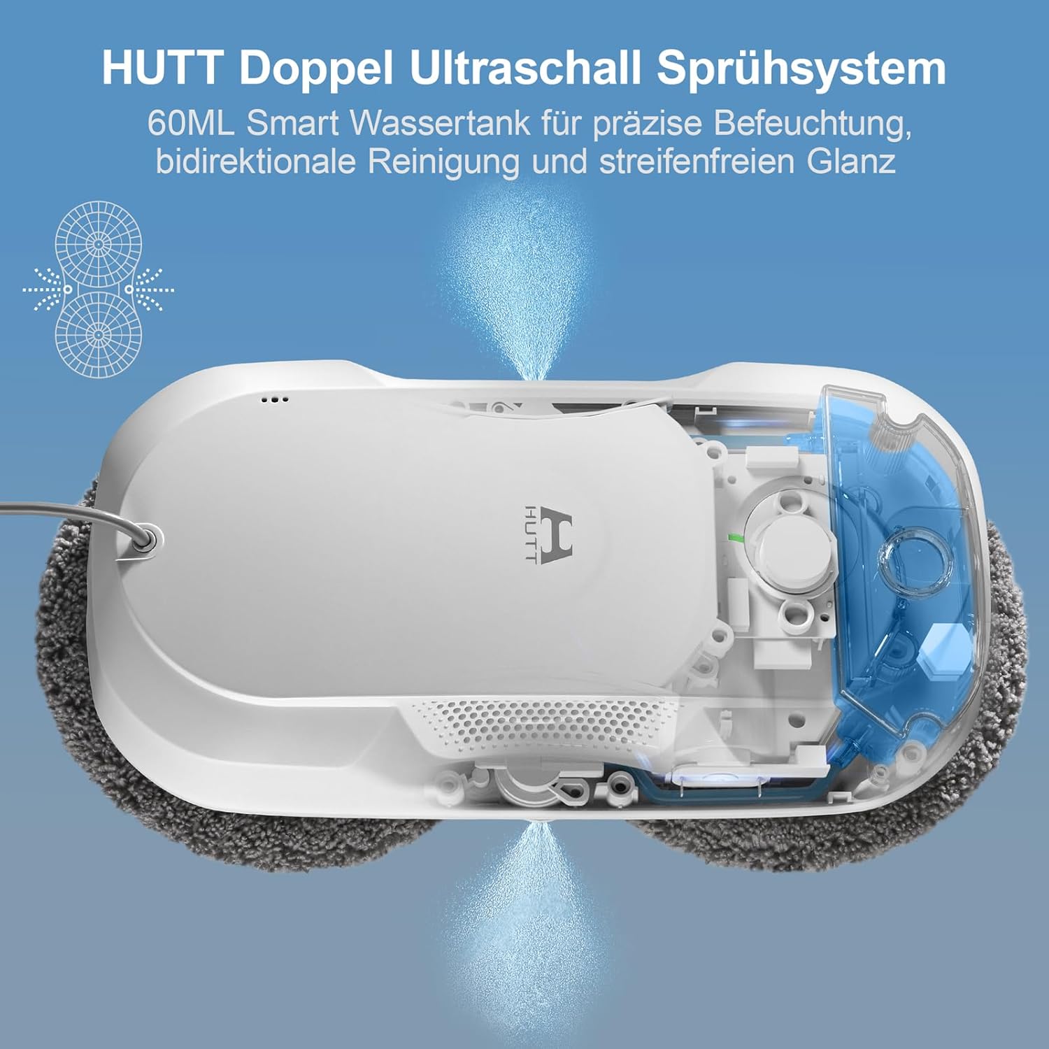 HUTT DDC56 Fensterputzroboter Doppelstrahl mit Ultraschall-Sprühfunktion, elektrische Fensterputzer-Fernbedienung mit doppeltem Wassertanktank, Fensterkantenerkennung – Bild 2