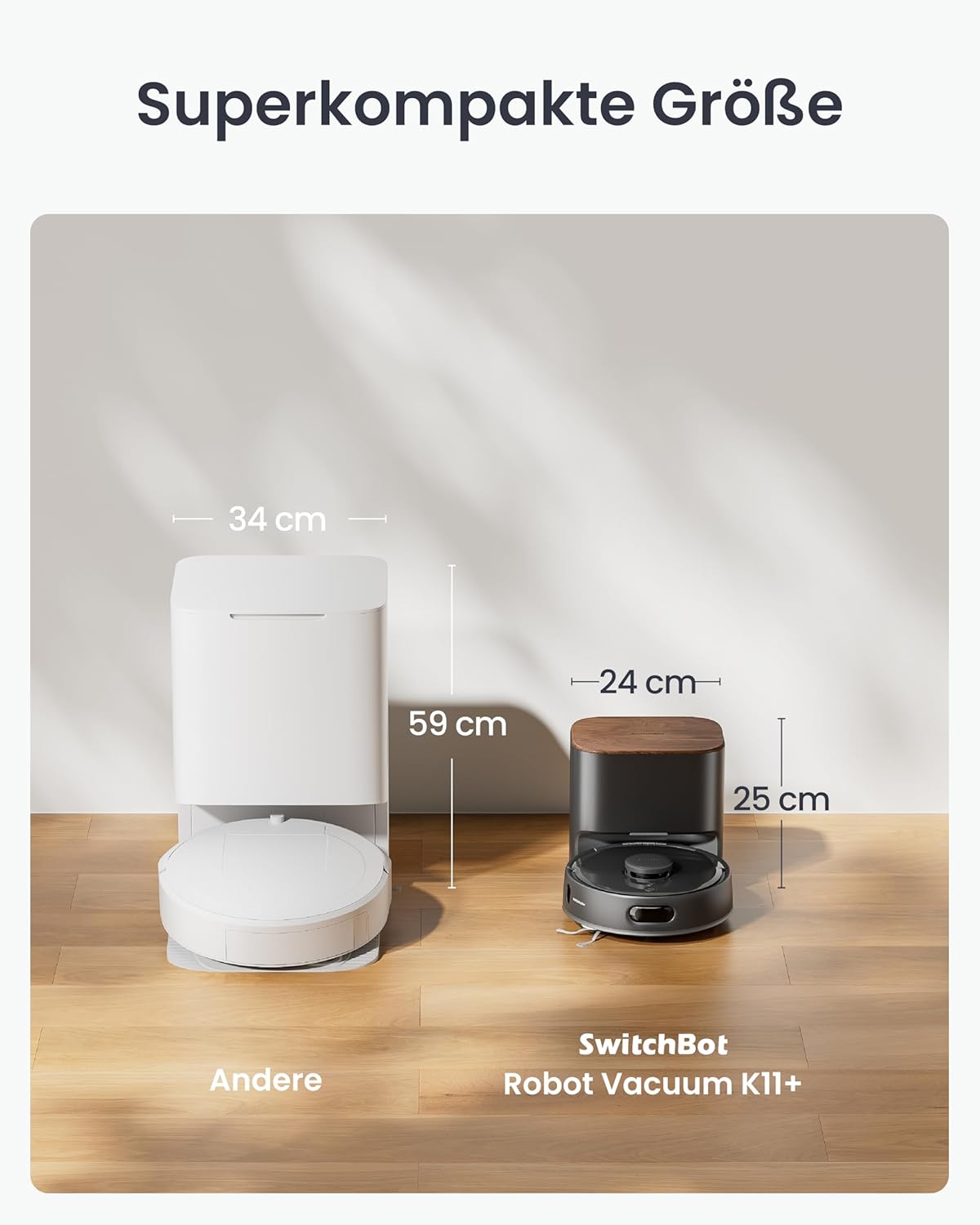 SwitchBot K11+ Roboter-Staubsauger mit Wischfunktion, 6000 Pa Saugleistung, 90 Tage Staubsammlung, selbstentleerendes LDS Smart Mapping, schlankes 3,6-Zoll-Design, kompatibel mit Apple Home, Alexa, Google Home und – Bild 2