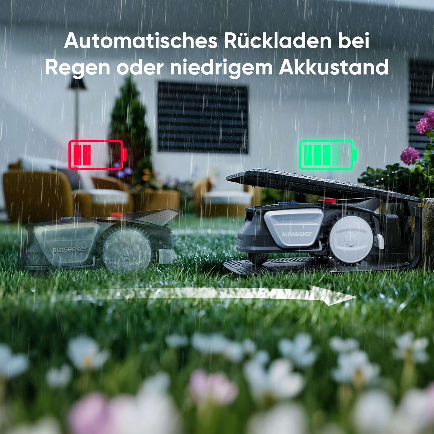 Sunseeker V1+Garage, Roboter-Rasenmäher ohne Begrenzungskabel, 300 m² für kleine Gärten, Vision AI Intelligente Navigation, Rasenroboter mit One-Click-Mähen – Bild 4