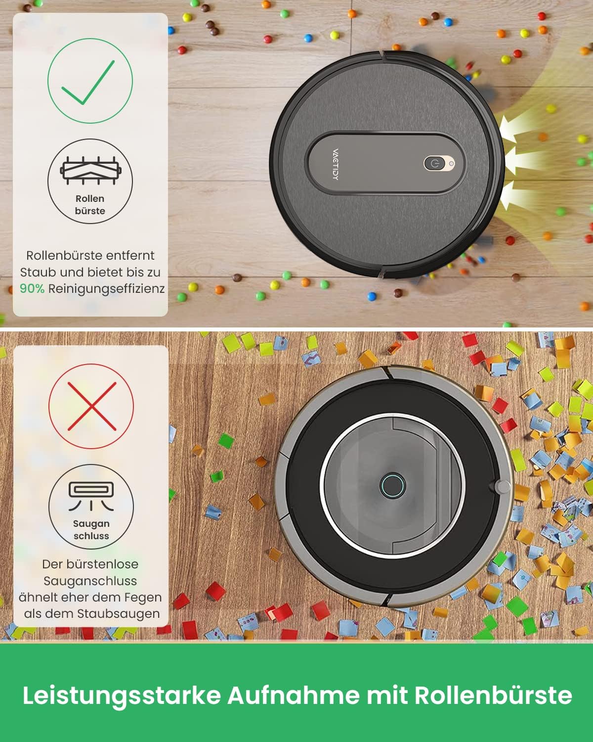 Vaktidy Nimble T6 Roboterstaubsauger mit 2800 Pa starker Saugleistung, 120 Min. Laufzeit, Staubsaugerroboter mit Alexa & Google Assistant & App & Siri Control, Saugroboter, Schwarz – Bild 7