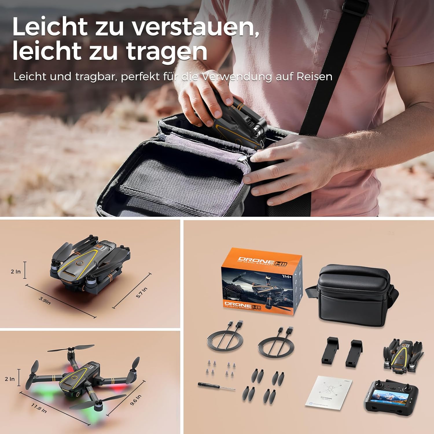 H11 GPS-Drohne mit Kamera 4K für Erwachsene und Kinder (Bildschirmfernbedienung), Drohne, die Ihnen folgt, zwei intelligente Batterien, 45 Minuten Flugzeit, Autorückführung, bürstenloser Motor, unter 249 g, C0 – Bild 7